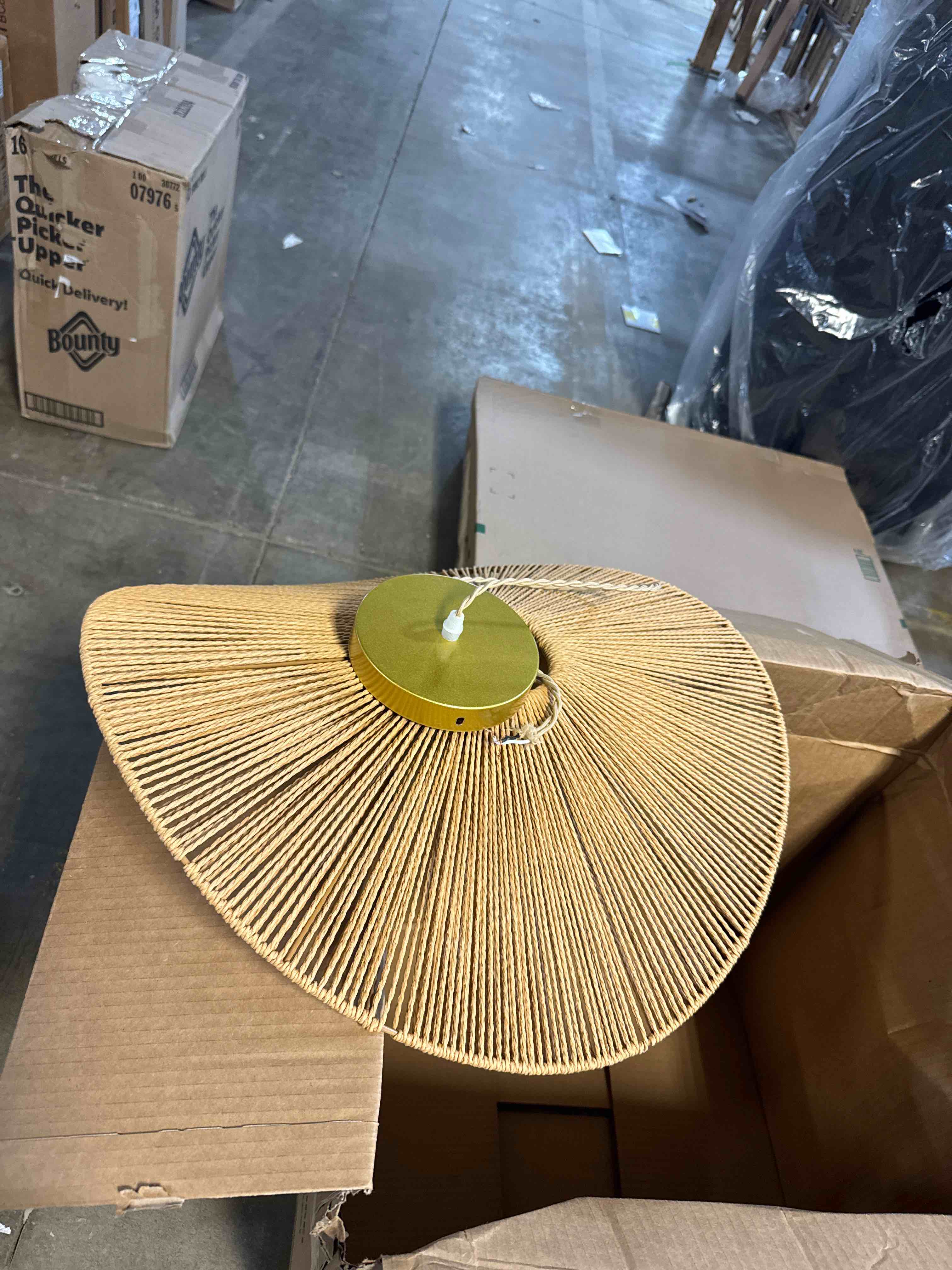 Condition photo showing Good Condition for Arturesthome 19.68" Boho Rattan Pendant Light Fixture Modern Style Hanging Light Farmhouse Chandeliers Ceiling Lamp for Living Room Dining Room Bedroom