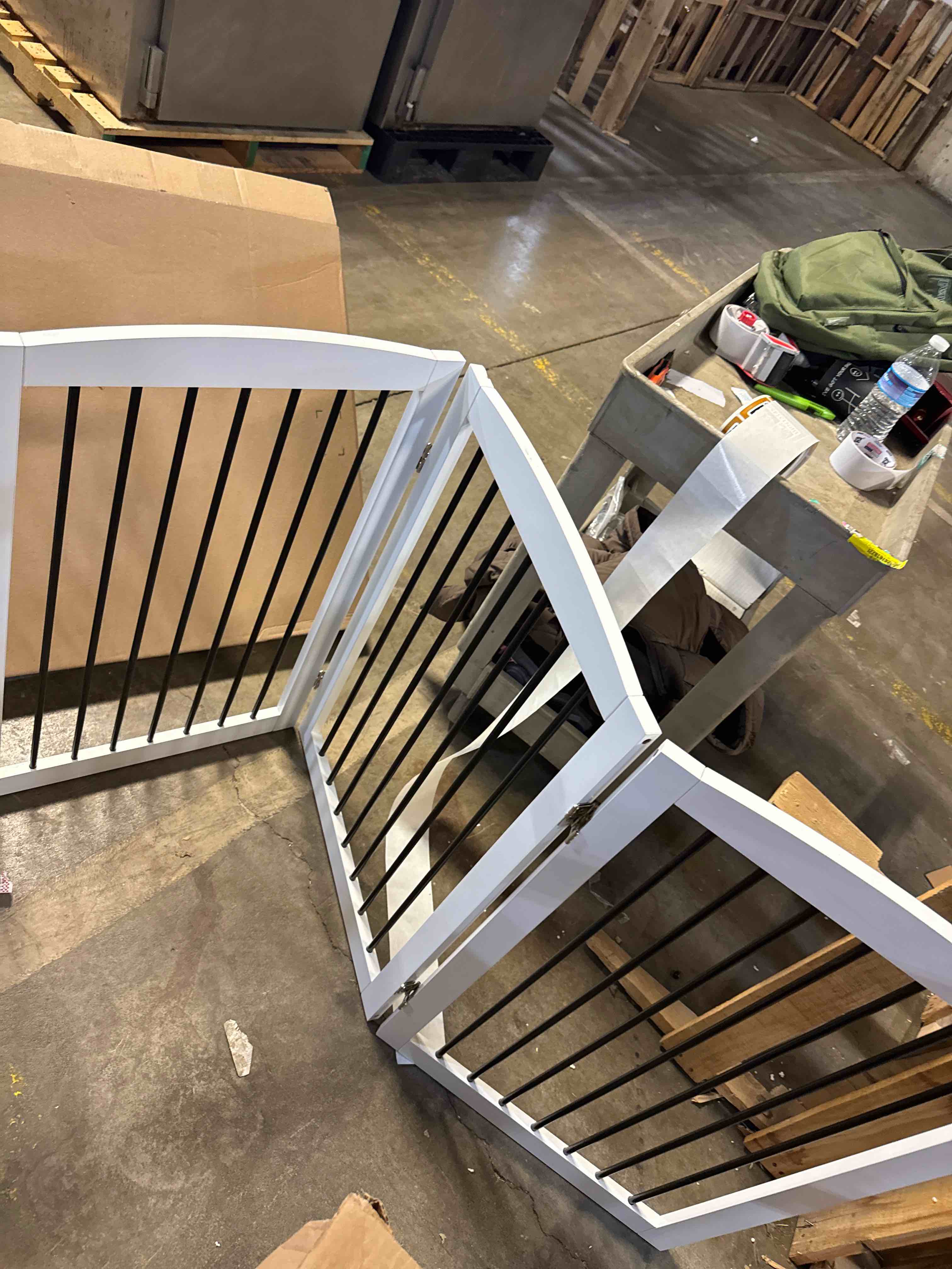 Condition photo showing Good Condition for Freestanding Pet Gate for Dogs, Foldable Wooden Dog Gate for House Indoor, Tall Pet Fence for Stair, Doorway,Hall, Support Feet Included, 3 Panels 32",White
