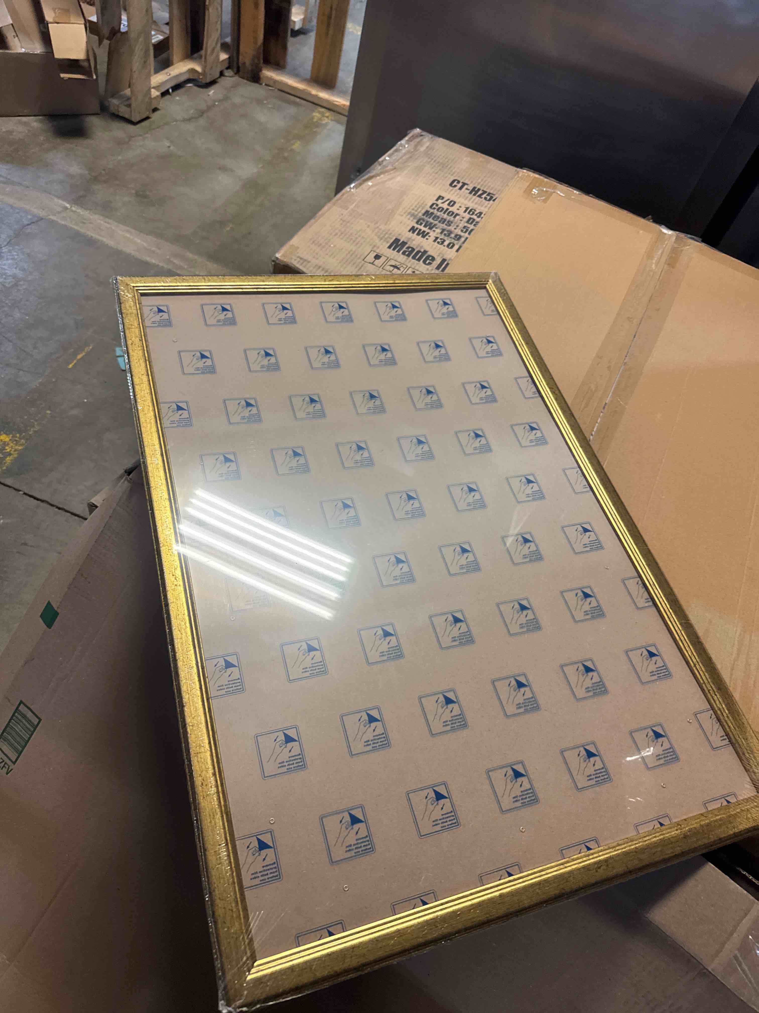 Condition photo showing New/Like New for Wood 32" x 22" Frame Gold, Ornate Natural Poster Picture Frame, Modern Golden  Gallery Wall Photo Frame with HD Plexiglass, Horizontal Vertical Wall Mounting Display 1pcs