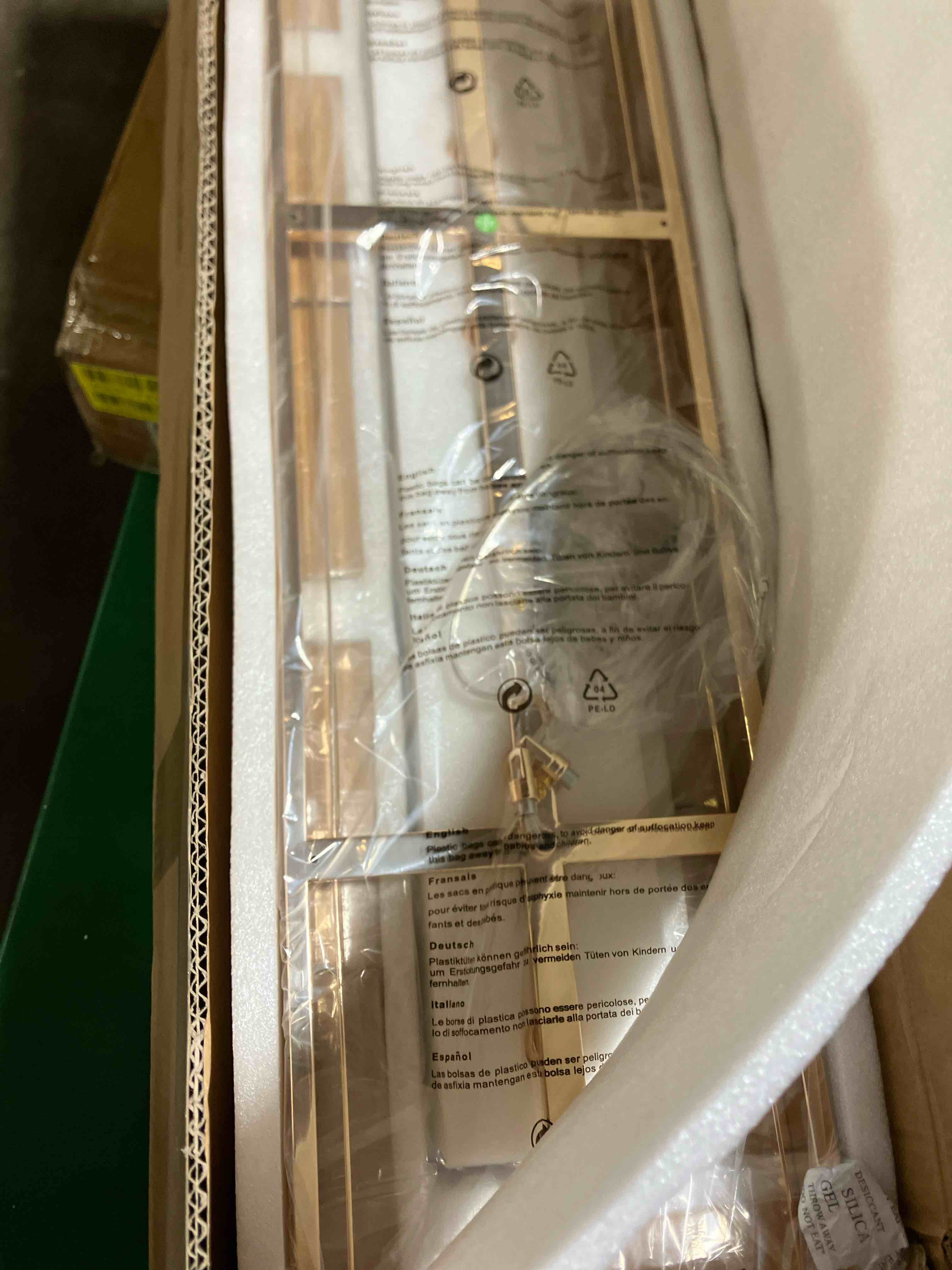 Condition photo showing New/Like New for Siljoy Rectangular Gold Crystal Chandelier for Dining Room, 12-Light Modern Rectangle K9 Crystal Raindrop Chandelier Dimmable Ceiling Light for Living Room Kitchen Island, L47'' x W10'' x H10''