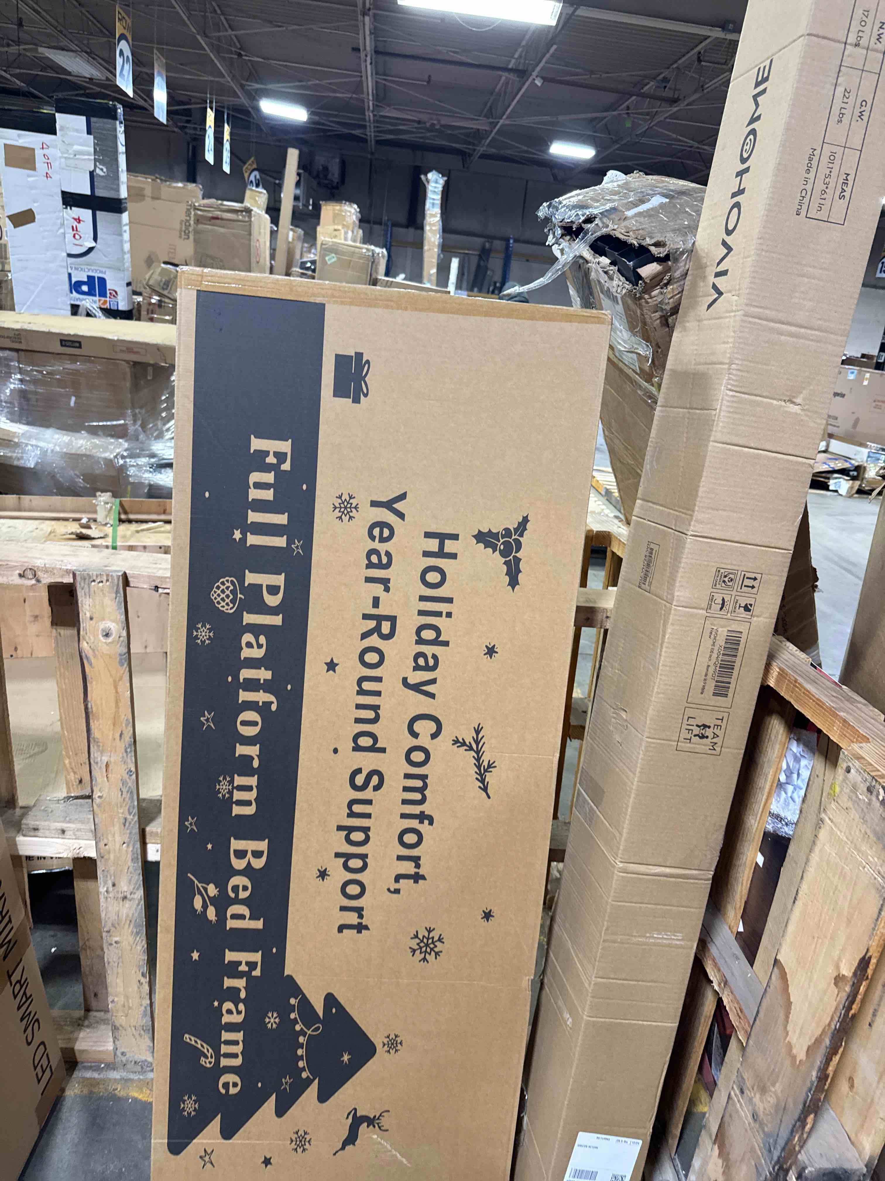 Condition photo showing New/Like New for Full Size Bed Frame,Platform Bed Frame with Velvet Upholstered Headboard, Geometric, Sturdy Frame and Wooden Slats, Noiseless, No Box Spring Required, Easy to Assemble (Pink-New, Full)