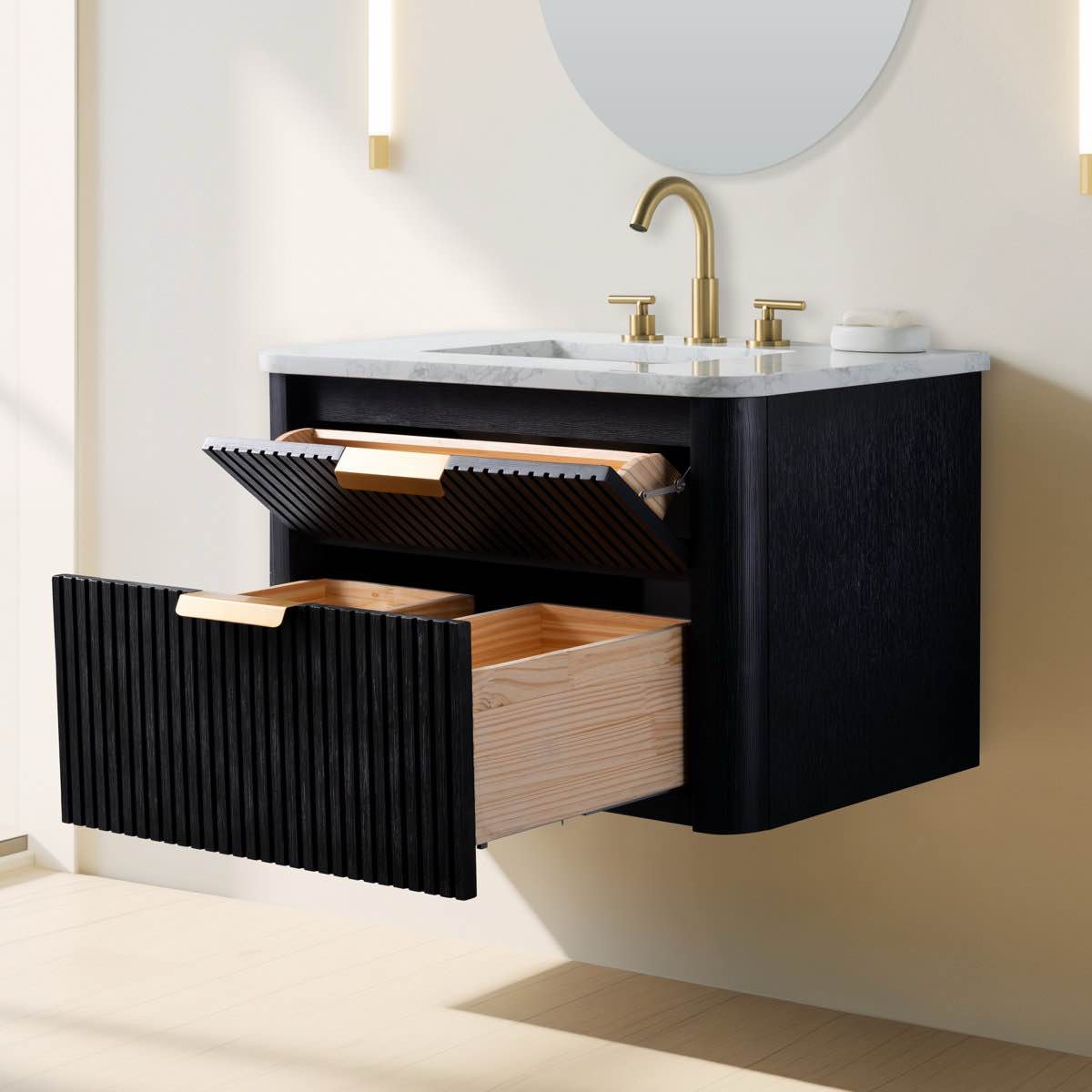 Condition photo showing New/Like New for Liljan 30'' Wall-Mounted Single Bathroom Vanity with Engineered Stone Top