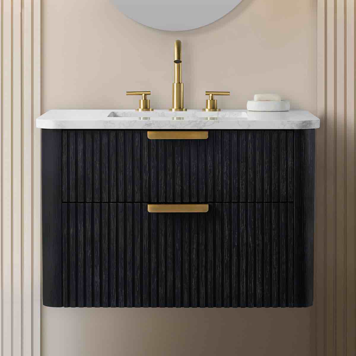 Liljan 30'' Wall-Mounted Single Bathroom Vanity with Engineered Stone Top
