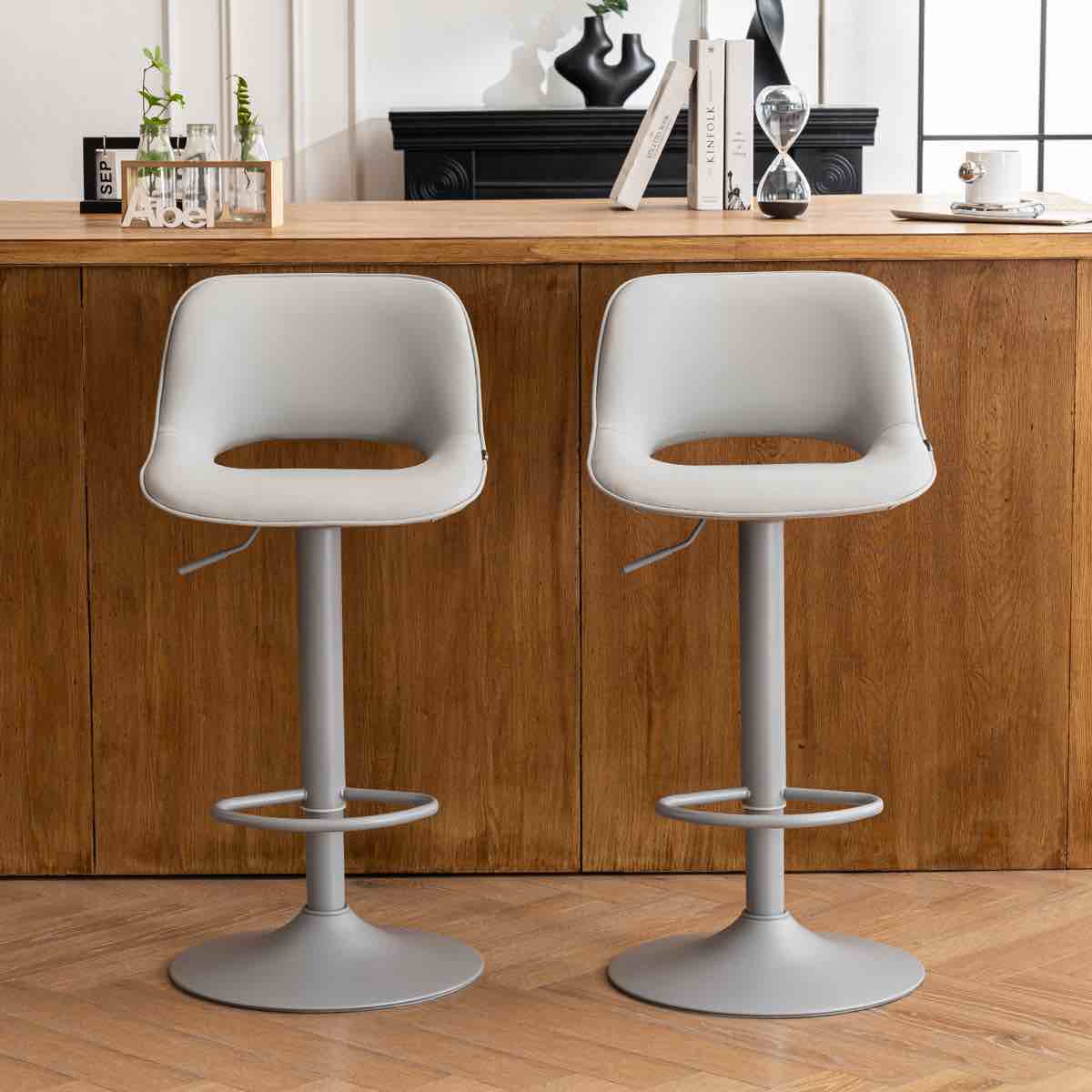 Condition photo showing New/Like New for Swivel Adjustable Height Bar Stools, Faux Leather Upholstered Counter Stools, Modern Pub Stools (Set of 2)