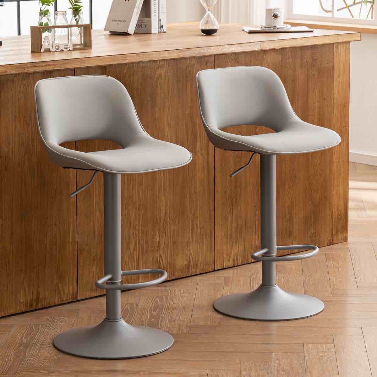 Swivel Adjustable Height Bar Stools, Faux Leather Upholstered Counter Stools, Modern Pub Stools (Set of 2)