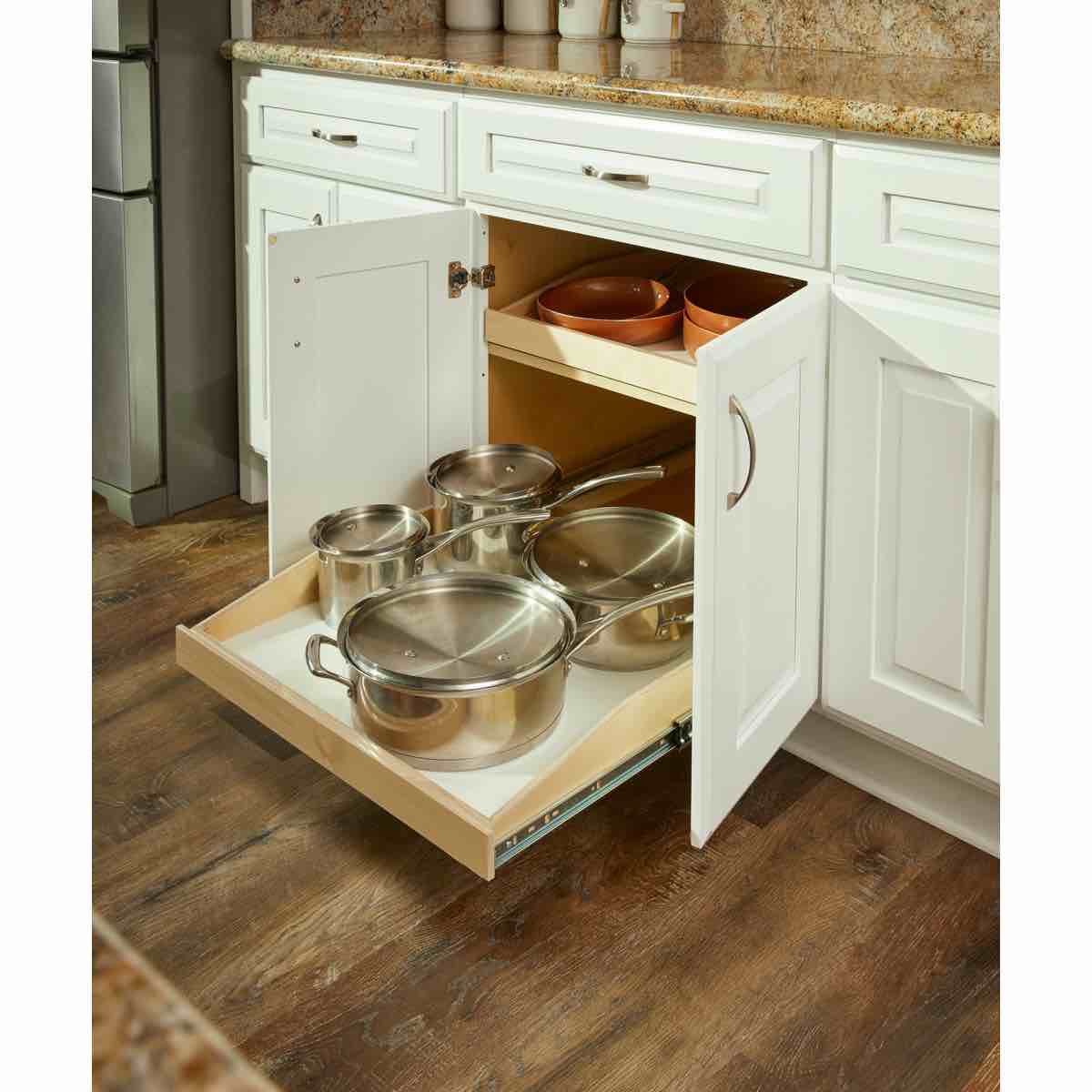 Slide-A-Shelf Custom Made-to-Fit Slide-Out Shelf with Soft Closing Full Extension Rails Wood Pull Out Cabinet Organizer