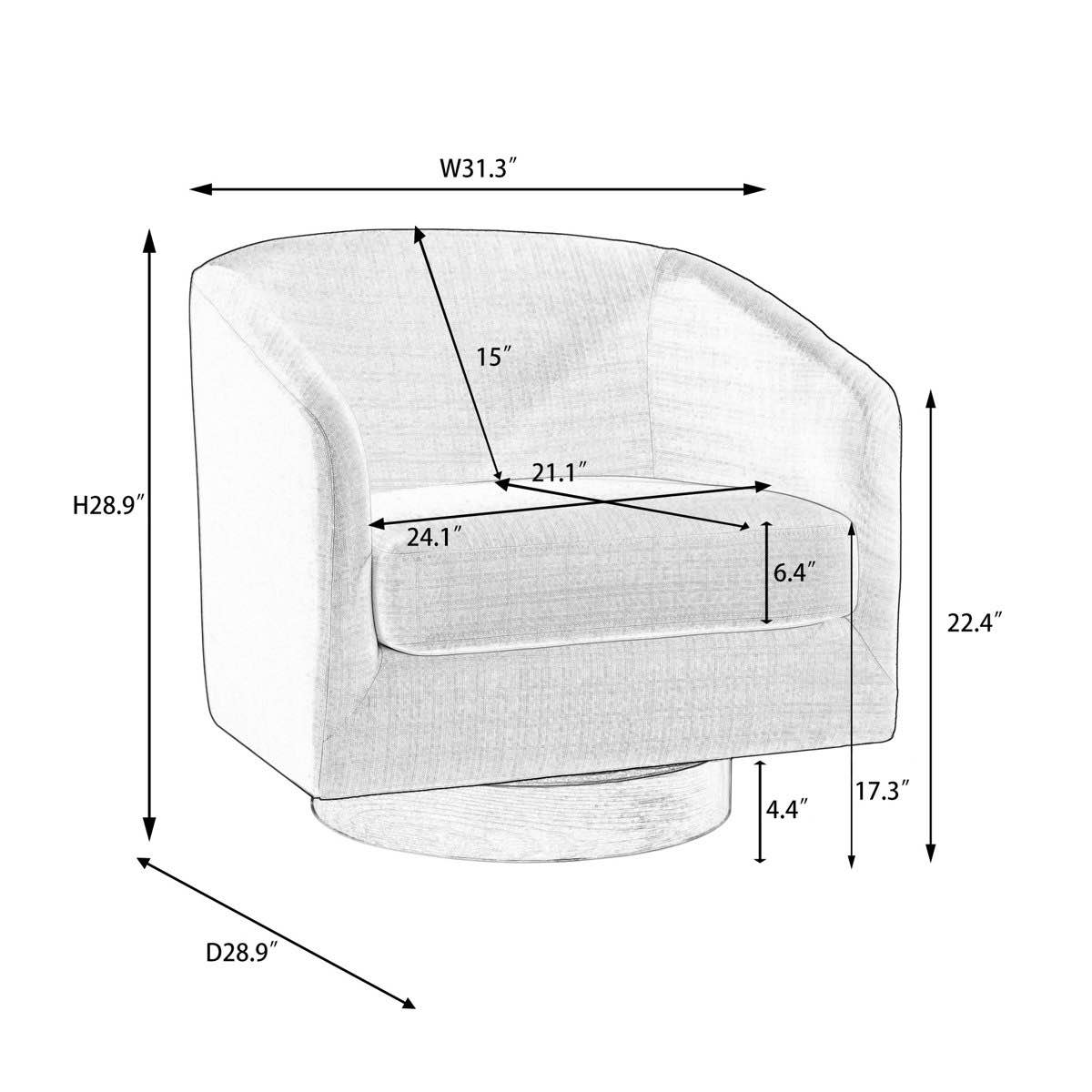 Condition photo showing New/Like New for Applewold Upholstered Tan Chenille Swivel Barrel Chair with Solid Wood Base