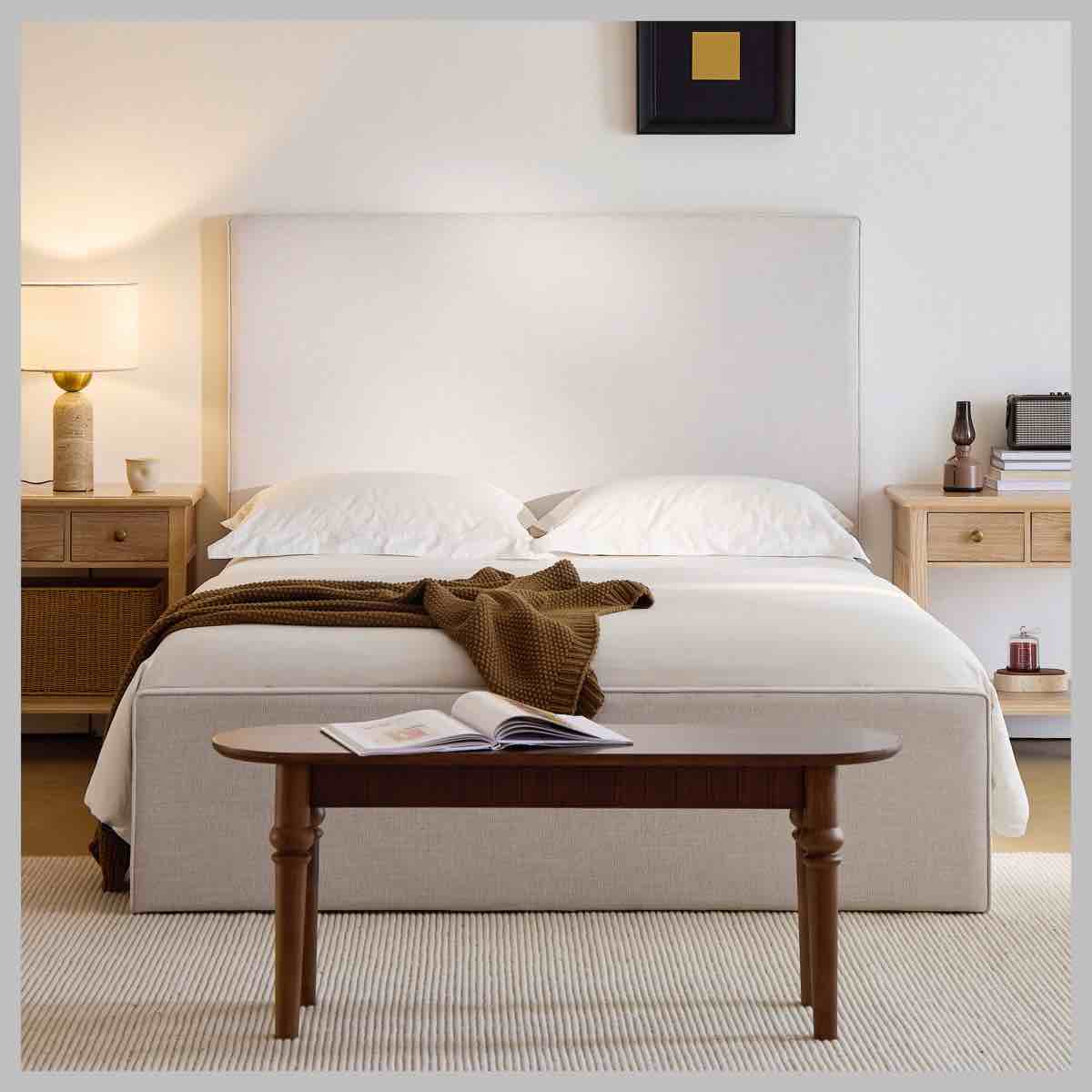 Condition photo showing As Is for Tall Headboard Upholstered Bed with Wooden Frame