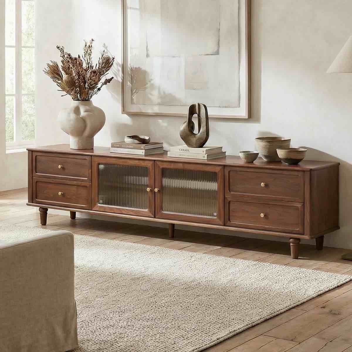 Condition photo showing New/Like New for 86"W Walnut American TV Stand