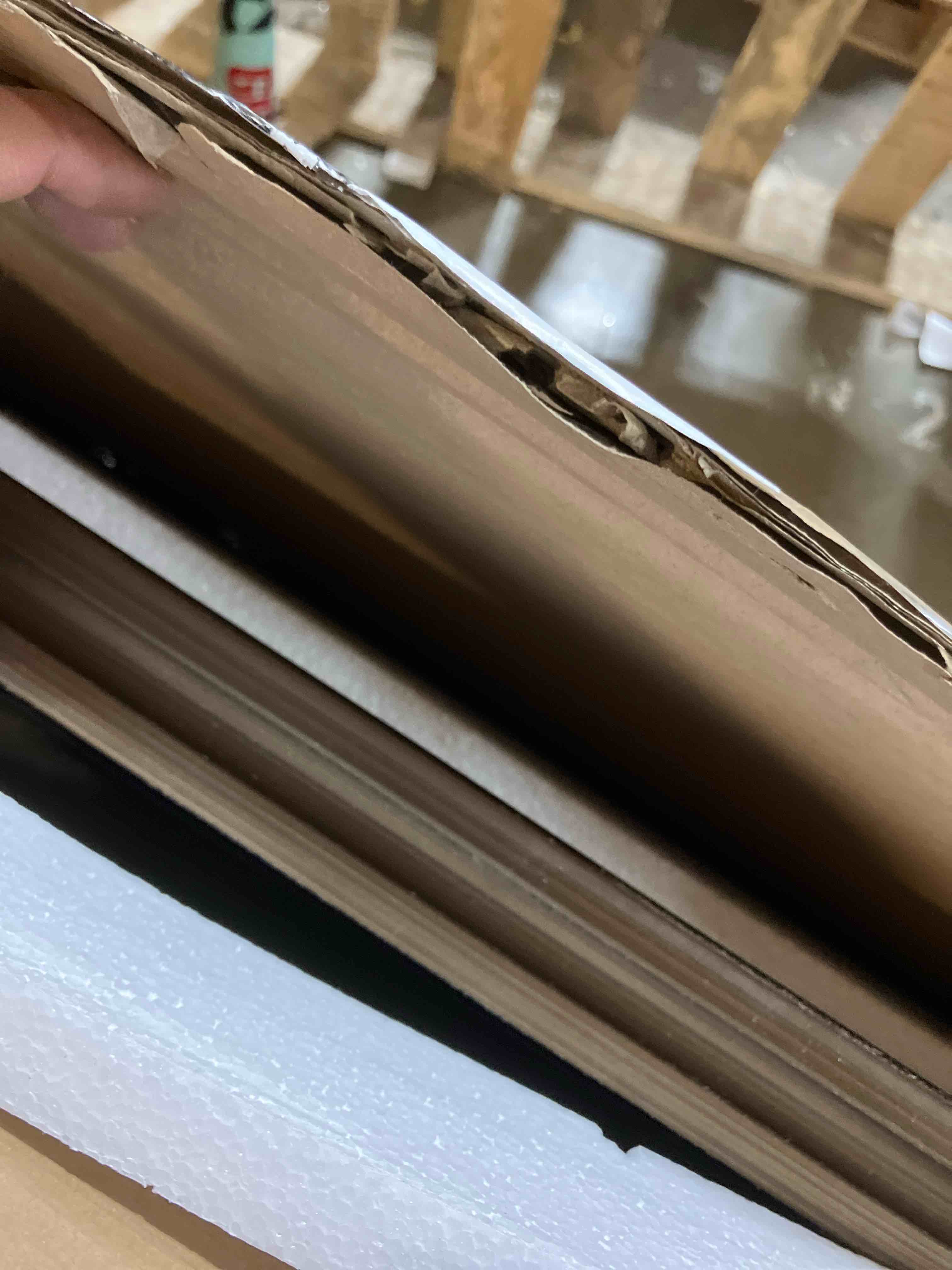 Condition photo showing New/Like New for WEER Walnut Bathroom Mirror, Walnut Framed Mirror 40X36 Inch, Rectangle Wall Mounted Bathroom Vanity Mirror with Tempered Glass, Hangs Vertically or Horizontally, Anti-Rust