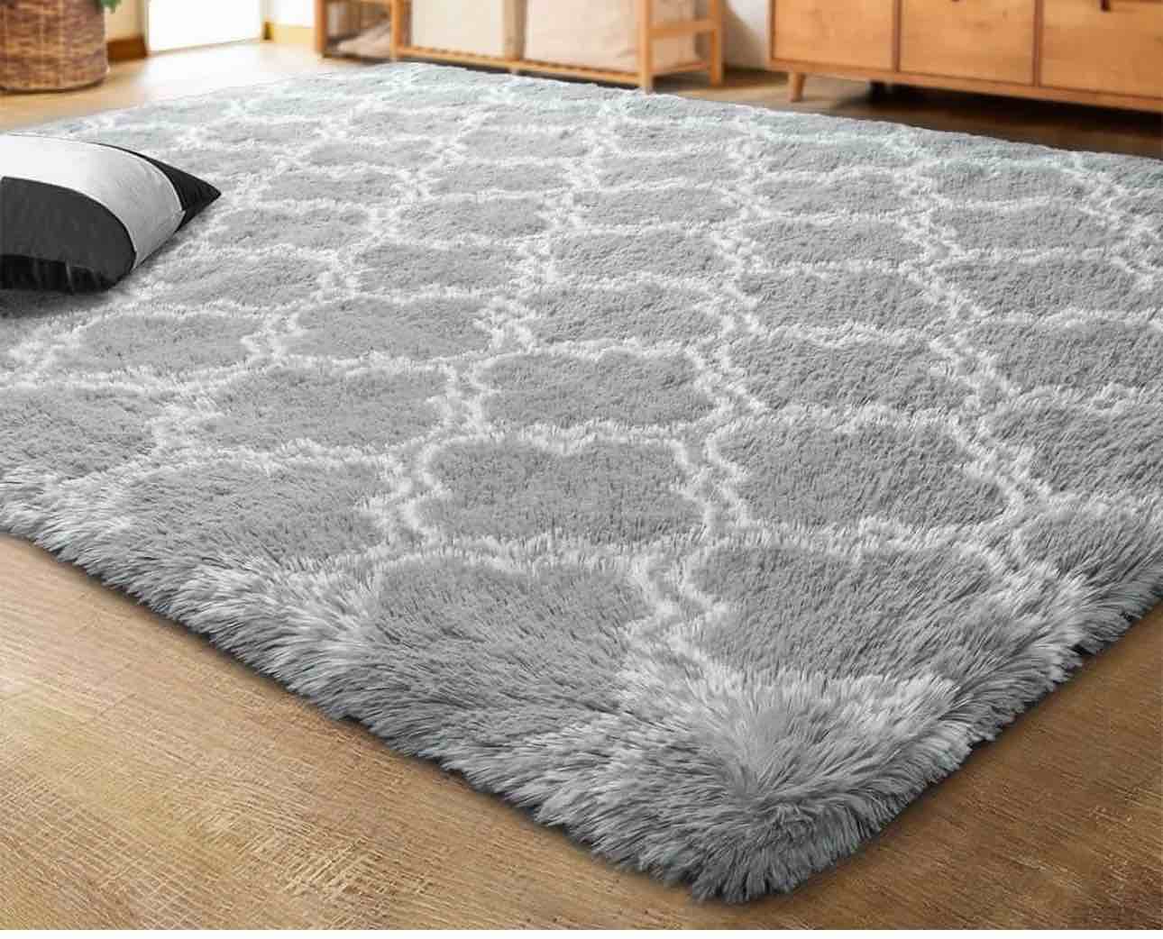 Lochas Shag Area Rug Modern Indoor Plush Fluffy Rugs Geometric Moroccan Rugs for Bedroom Living Room Nursery Home Decor,5x8ft,Light Grey/White 5' x 8'