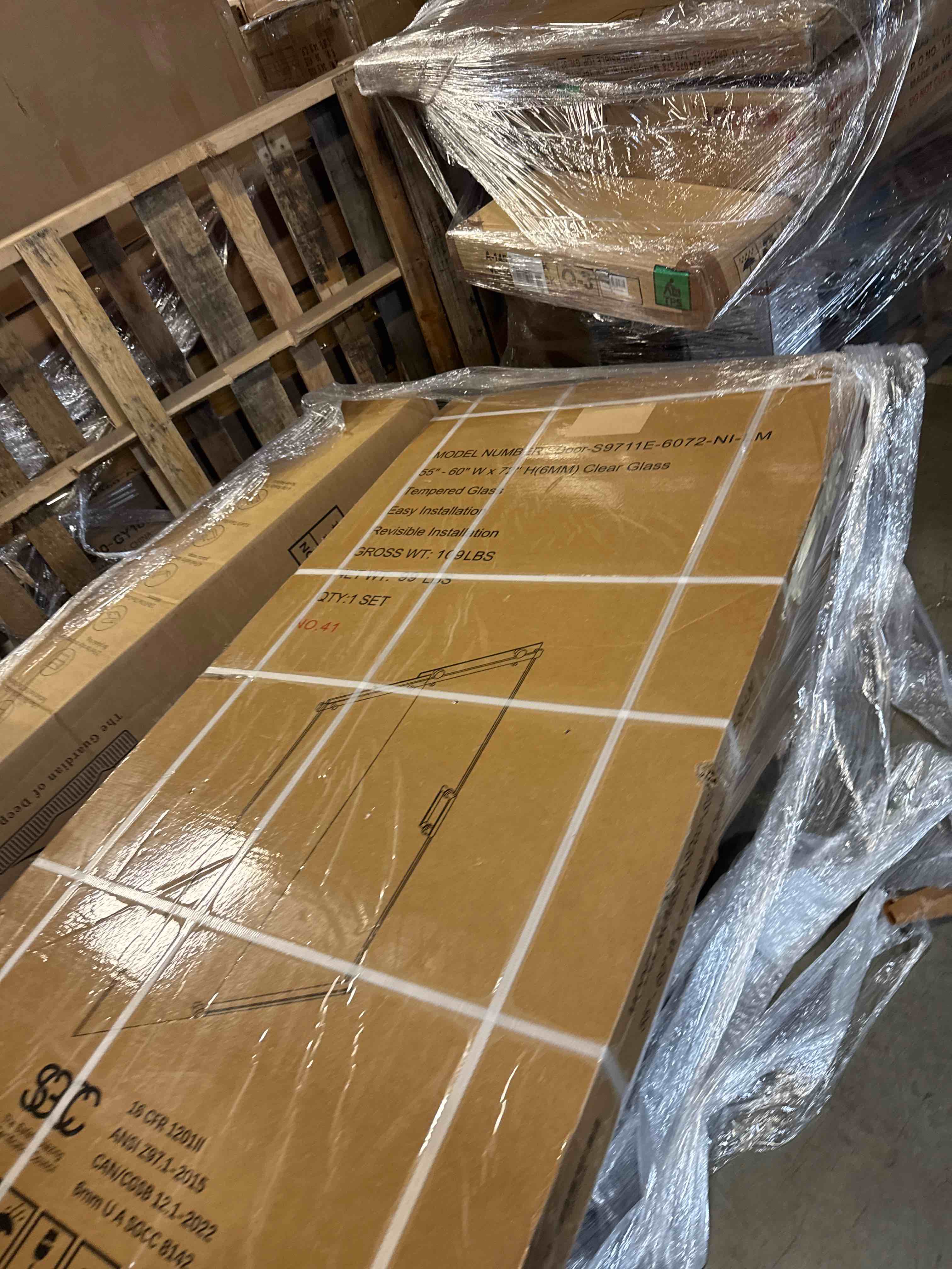 Condition photo showing New/Like New for KPUY Frameless Shower Door, 55-60" W x 72" H Sliding Glass Shower Door, 1/4" (6mm) Thick Tempered Clear Glass with Explosion-Proof Film Nano Coating, Stainless Steel Hardware, Brushed Nickel