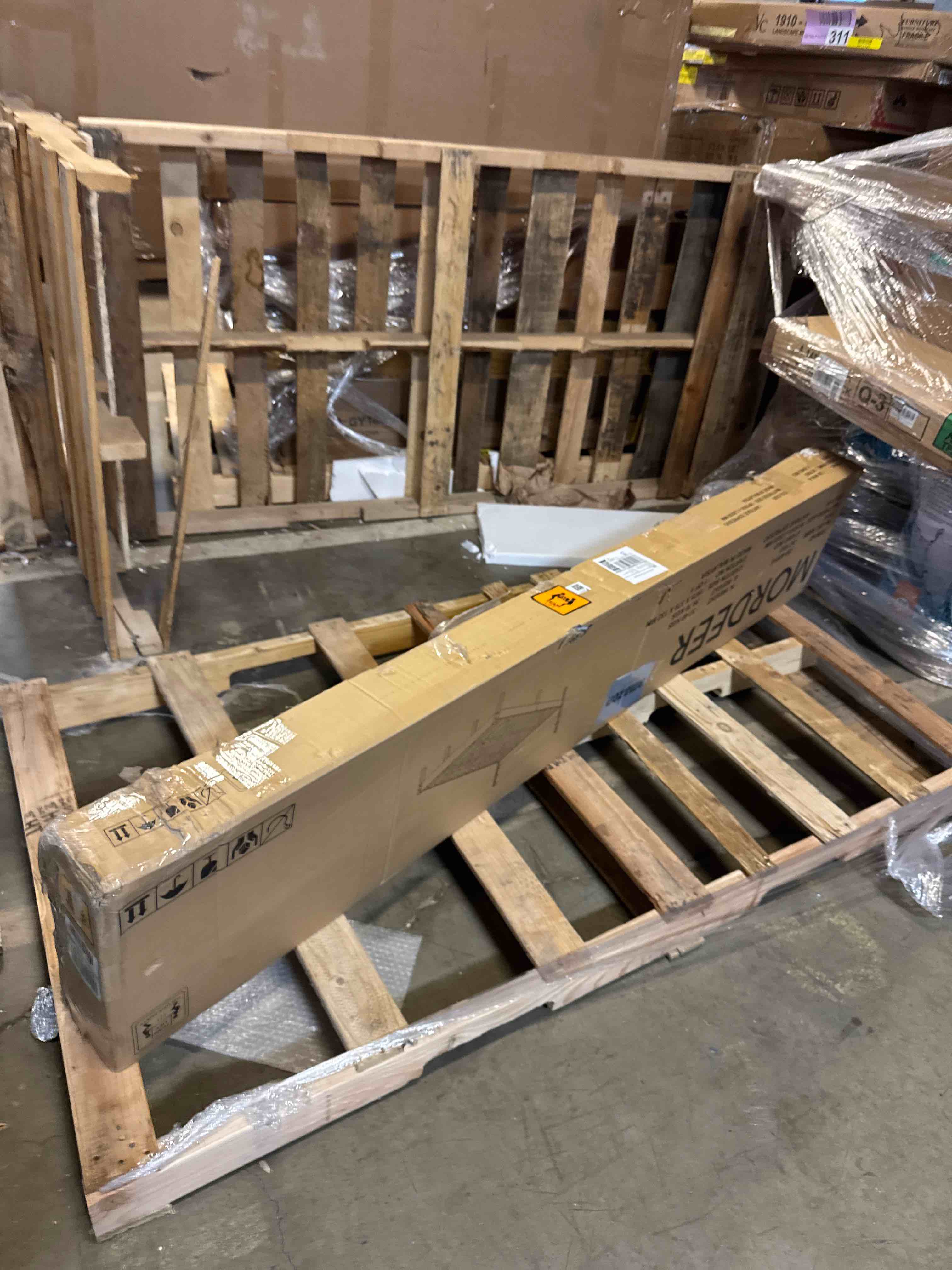 Condition photo showing Good Condition for King Size Bed Frame with Farmhouse Headboard, Malaysian Oak Queen Bed Frame No Box Spring Needed, Platform Bedframe with 12 Slats Support, Easy Assembly, Antique Espresso