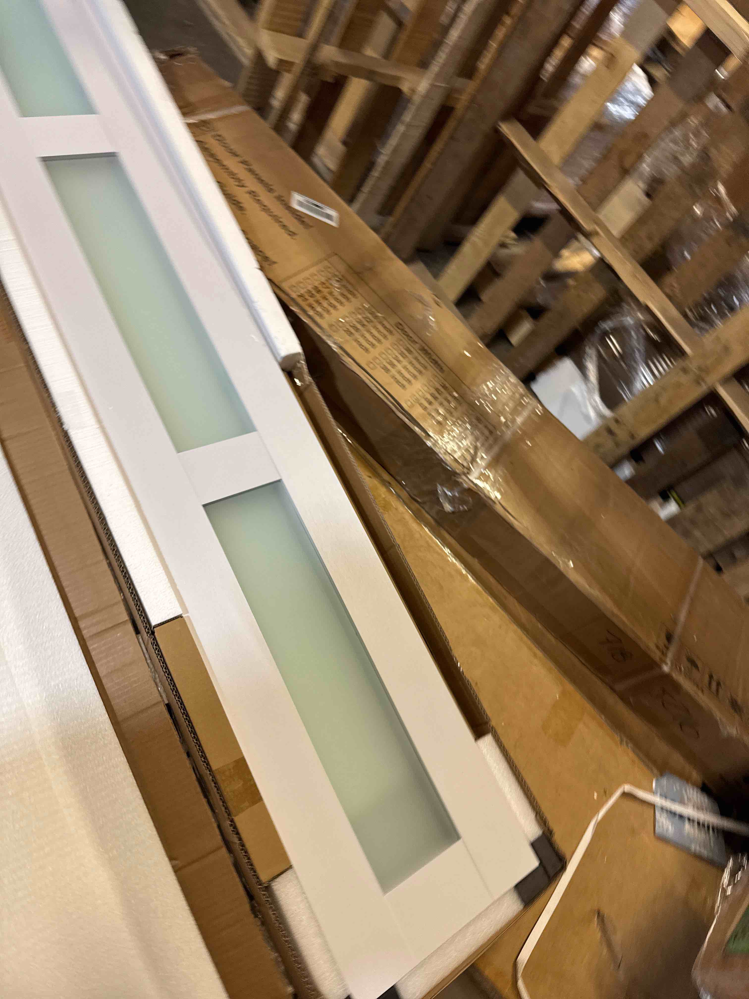 Condition photo showing New/Like New for Bifold Doors for 24" x 80-3/4" Opening, 3-lite Tempered Frosted Glass Closet Folding Doors with Hardware kit Included, Easy Assembly, White