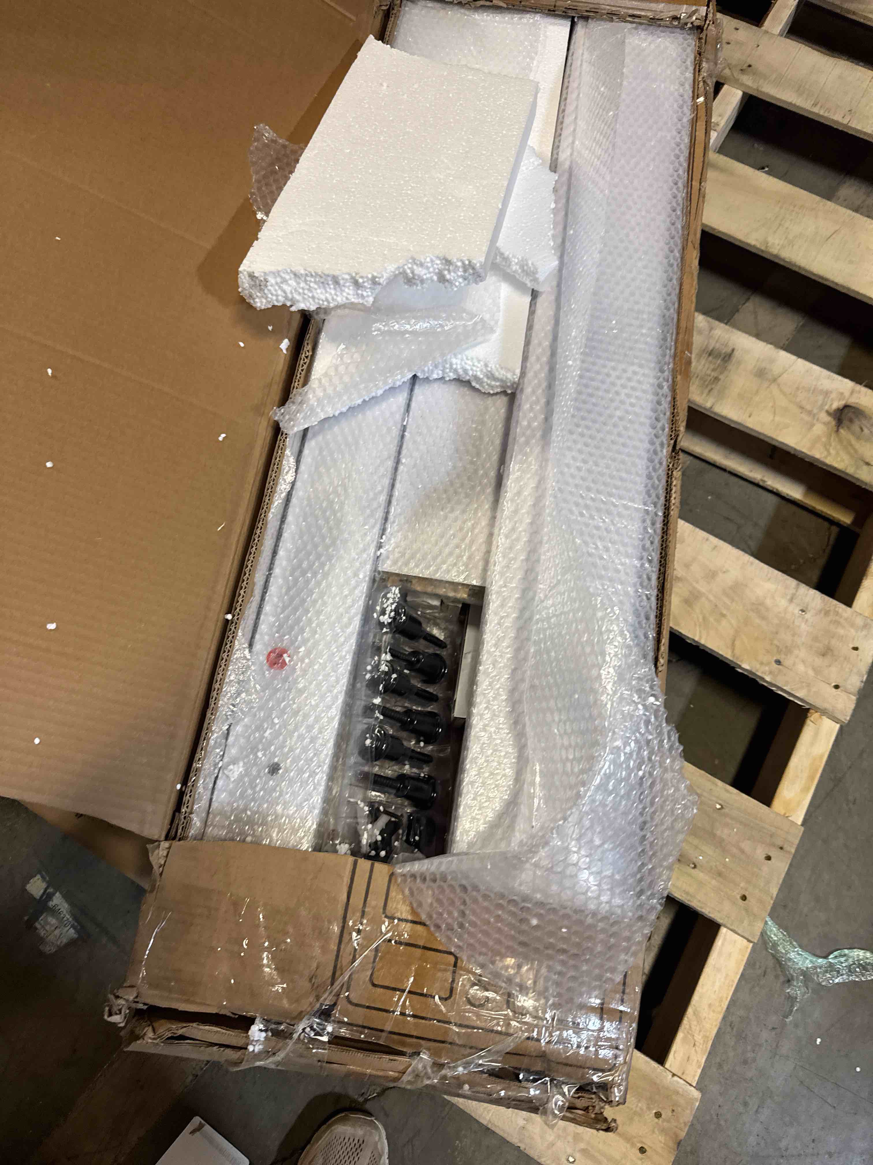 Condition photo showing New/Like New for SmartStandard 48in x 84in Sliding Barn Door with 8FT Barn Door Hardware Track Kit & Handle, Waterproof PVC Surface, Pre-Drilled Holes Easy to Assemble, Solid, MDF, White, 5-Panel