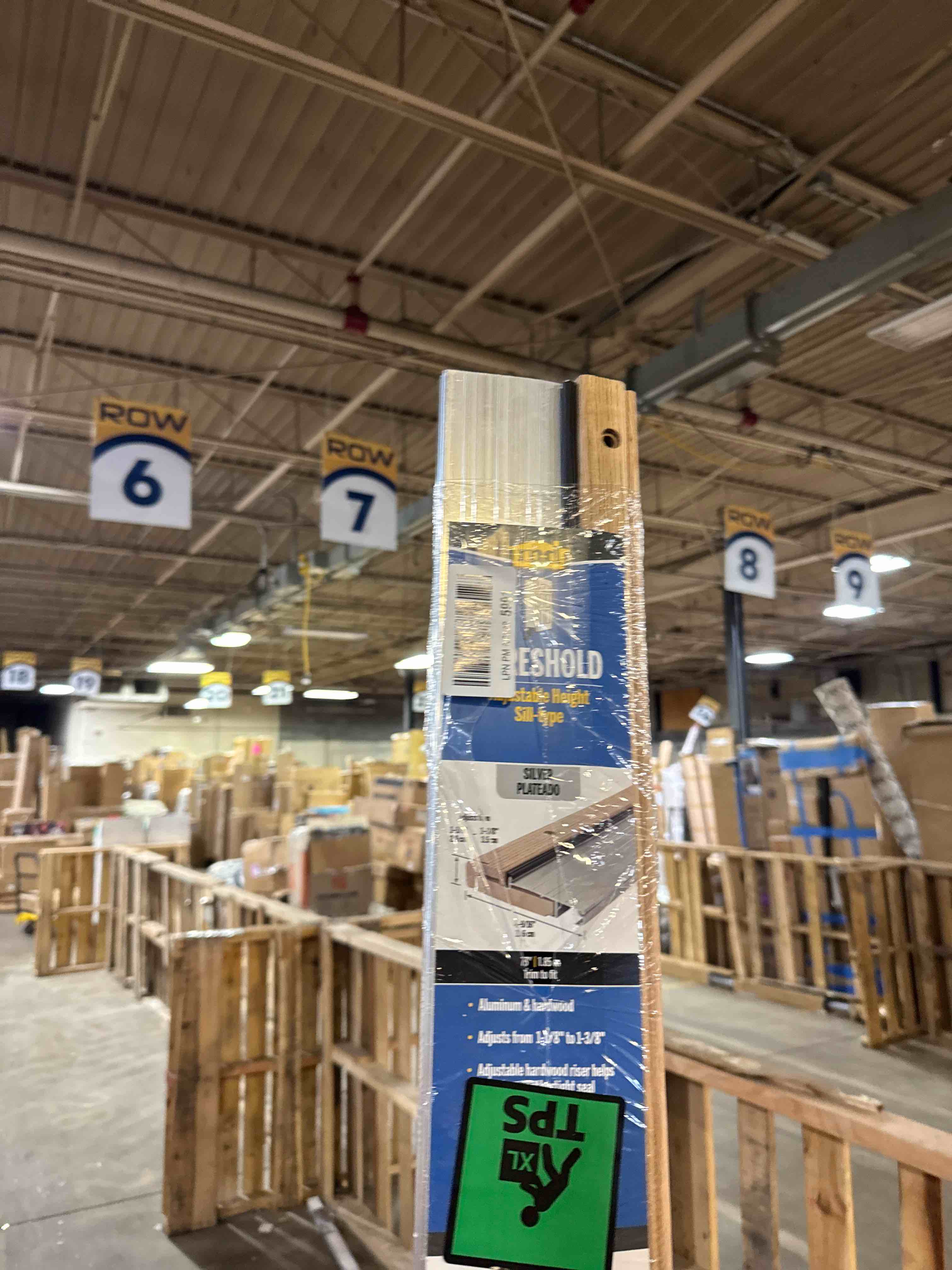 Condition photo showing New/Like New for m-d building products 76281 4-9/16 in. x 1-1/8 in. x 73 in. silver adjustable aluminum & hardwood threshold