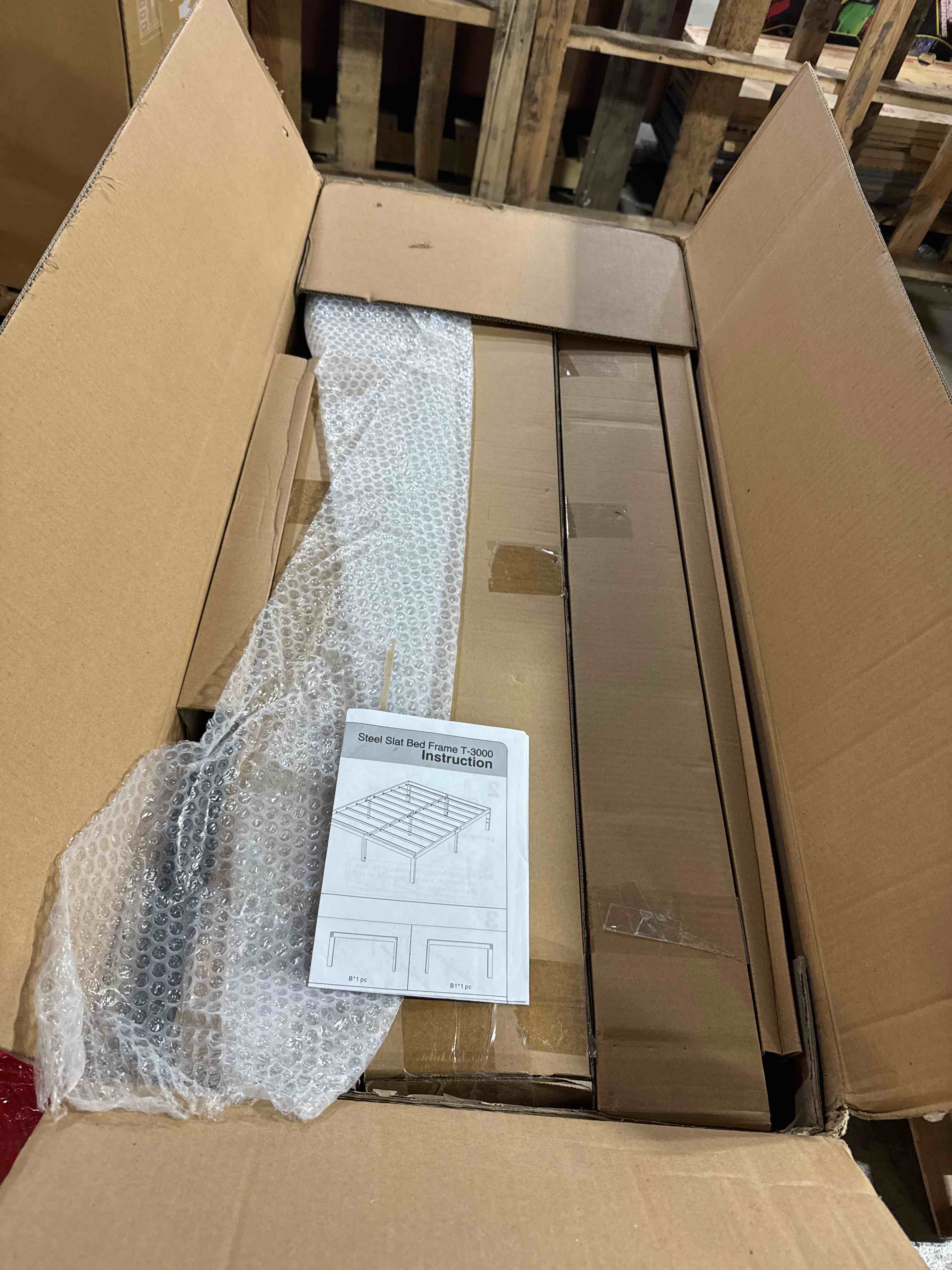 Condition photo showing New/Like New for olee sleep 18 inch heavy duty steel slat anti-slip support, easy assembly platform bed frame, noise free steel mattress foundation, maximum storage, no box spring needed, black, king size