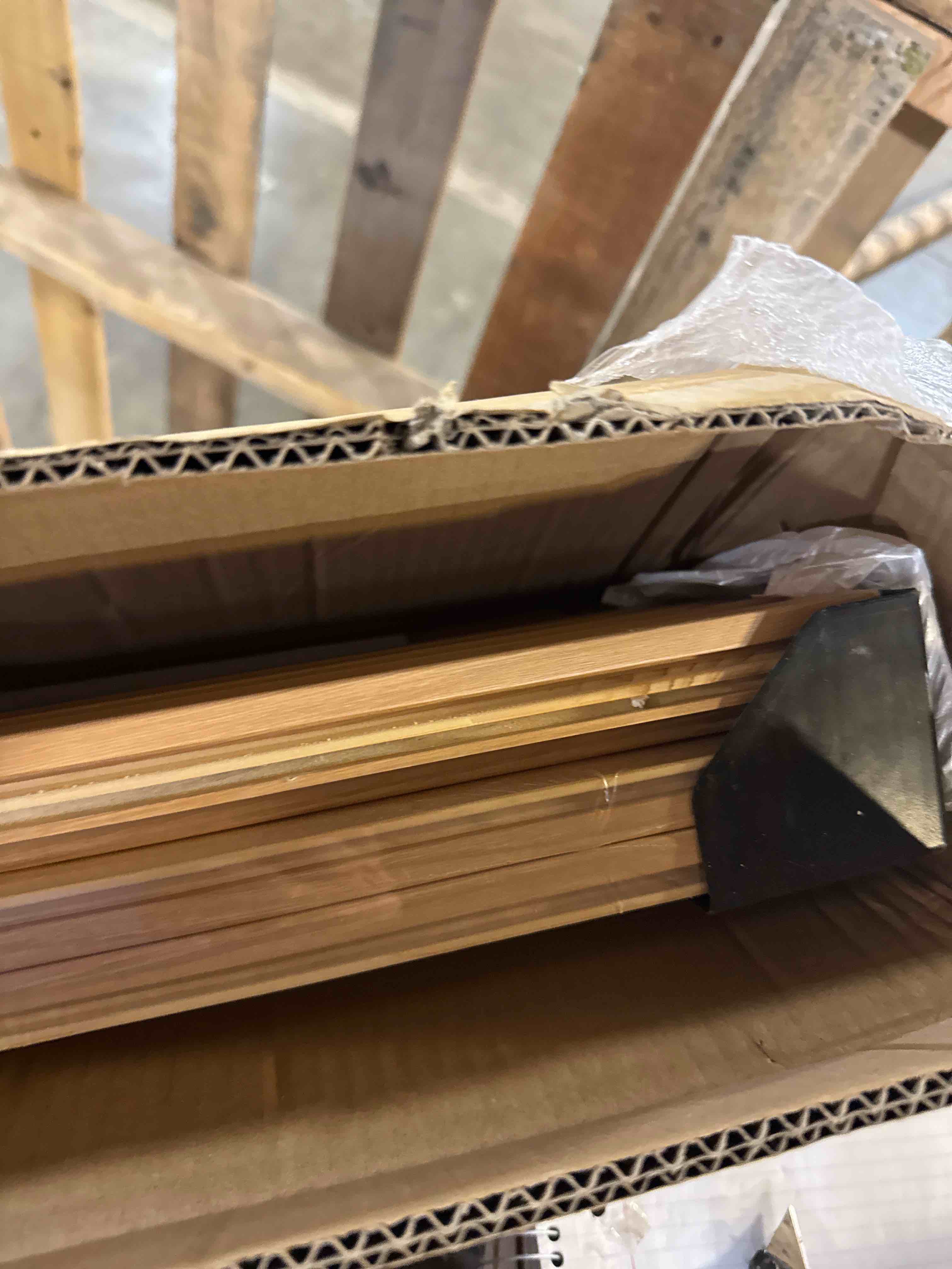 Condition photo showing New/Like New for art3d slat wood wall paneling for interior and ceiling decoration - pack of 4pcs + 1pc end-trim, size 108 x 5.7in.- oak 108 x 5.7 inch oak