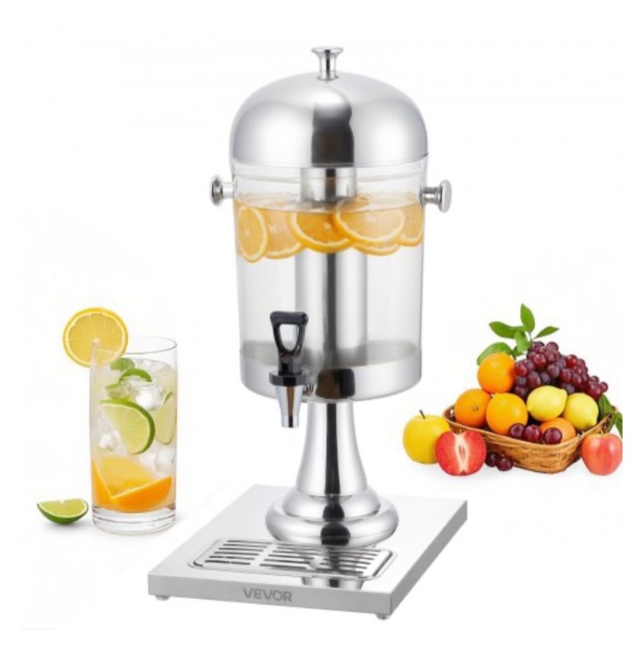 VEVOR Beverage Dispenser, 2.1 Gallon Drink Dispenser for Parties, Stainless Steel + Plastic Juice Dispensers with Spigot Ice Chamber Tray, Iced Tea Lemonade Juice Dispensers, for Restaurants, Hotels