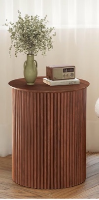 AVZEAR Fluted Round Side Table, Small End Table Modern Boho Nightstands, Circle Bedside Tables Bohemian Accent Table Wood Night Stand for Small Spaces, Living Room, Bedroom Walnut