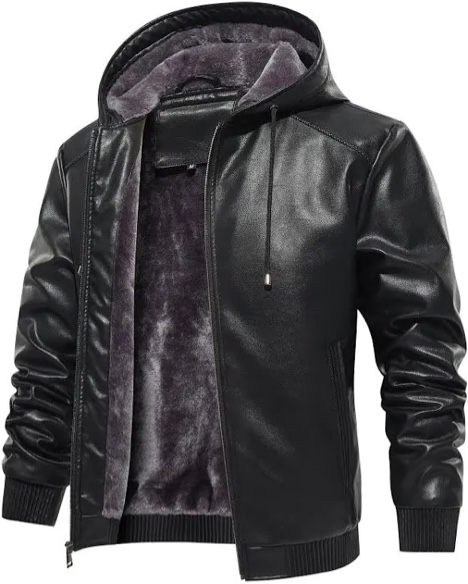 TREKEK Men's Faux Leather Jacket Winter Warm Fleece Lined Motorcycle Bomber Jackets with Removable Hood