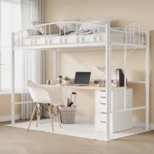 Whizmax Metal Twin Loft Bed Frame with Arched Guardrail and Safety Ladder,
