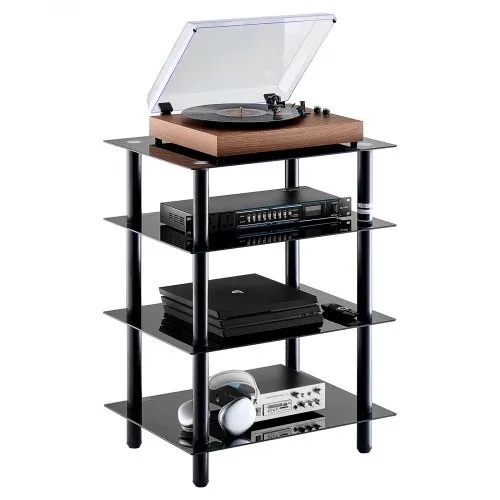 VEVOR 4-Tier AV Media Stand, Audio/Video Stand with Strengthened Tempered Glass Shevles for DVD/Cable Boxes/Games Consoles, Media Storage Cabinet for Gaming/Recording Room