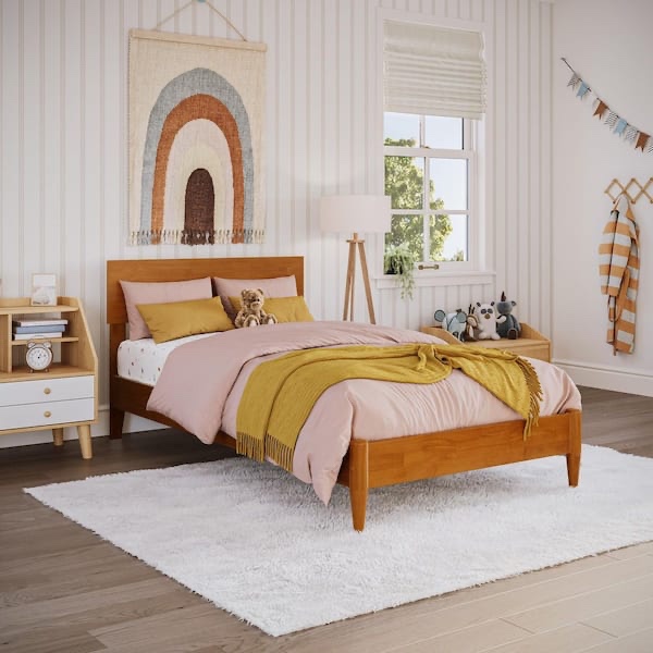 Aria Light Toffee Natural Bronze Solid Wood Frame Twin Modern Low Profile Platform Bed