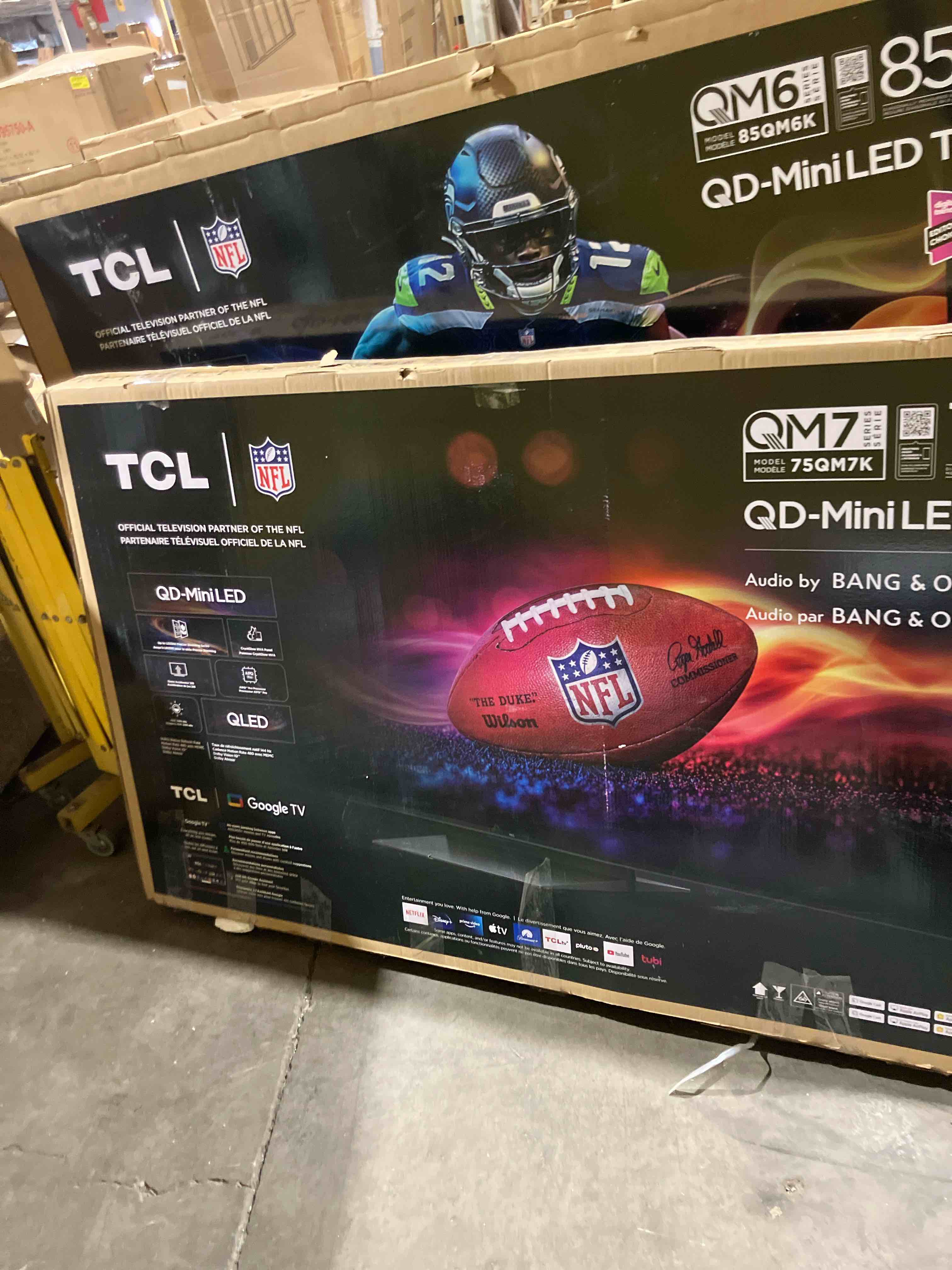 Condition photo showing As Is for TCL 75 Inch Class QM7K Series | Mini LED QLED 4K HDR | 75QM7K, 2025 Model | 120HZ-144HZ Anti Reflective Screen Smart Google TV Dolby Atmos Onkyo Audio | Voice Remote Alexa Gaming Streaming Television(Screen broken)