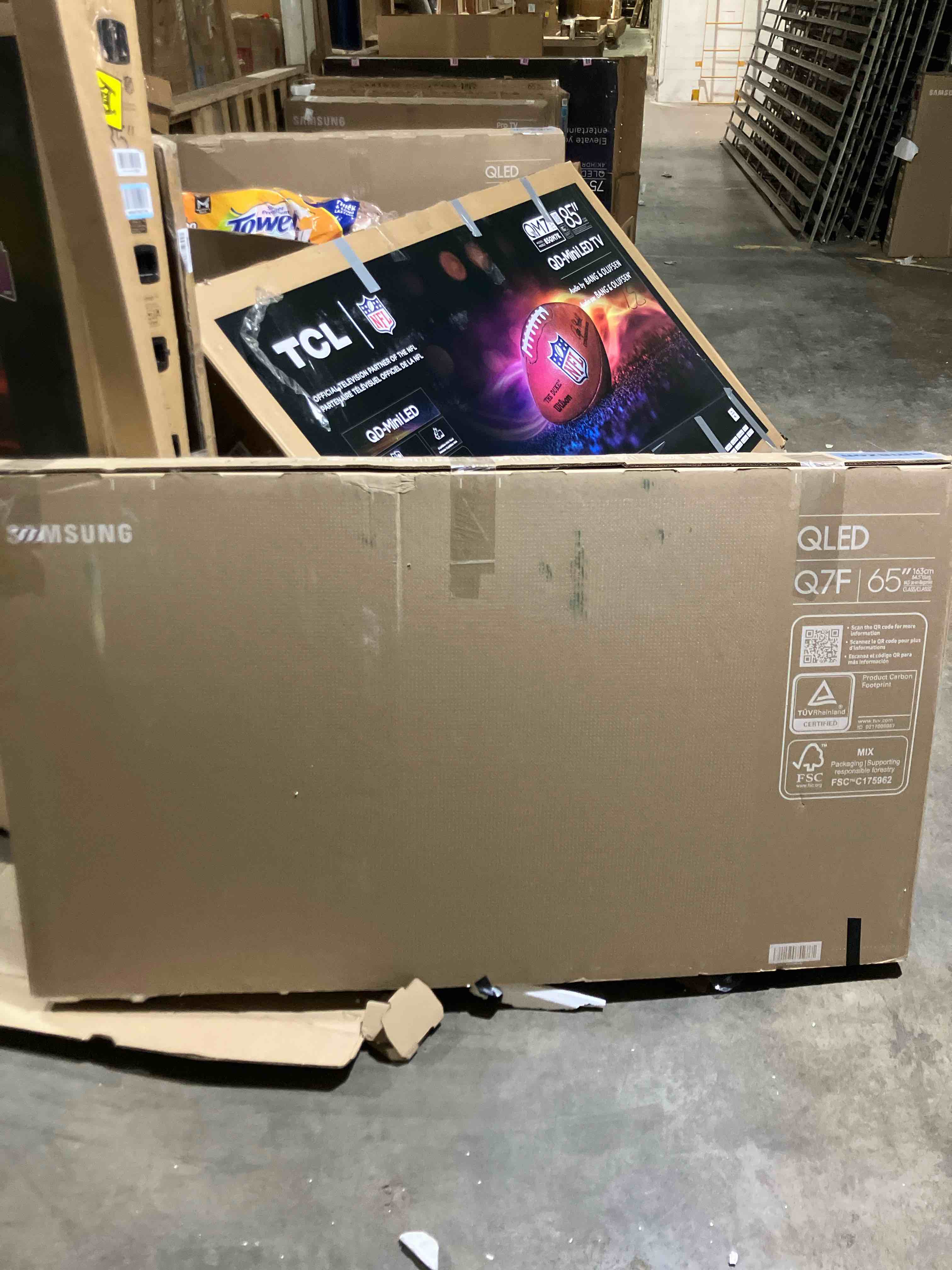 Condition photo showing As Is for Samsung 65-Inch Class QLED Q7F Series Samsung Vision AI Smart TV (2025 Model, 65Q7F) Quantum HDR, Object Tracking Sound Lite, Q4 AI Gen1 Processor, 4K upscaling, Gaming Hub, Alexa Built-in (Screen broken)