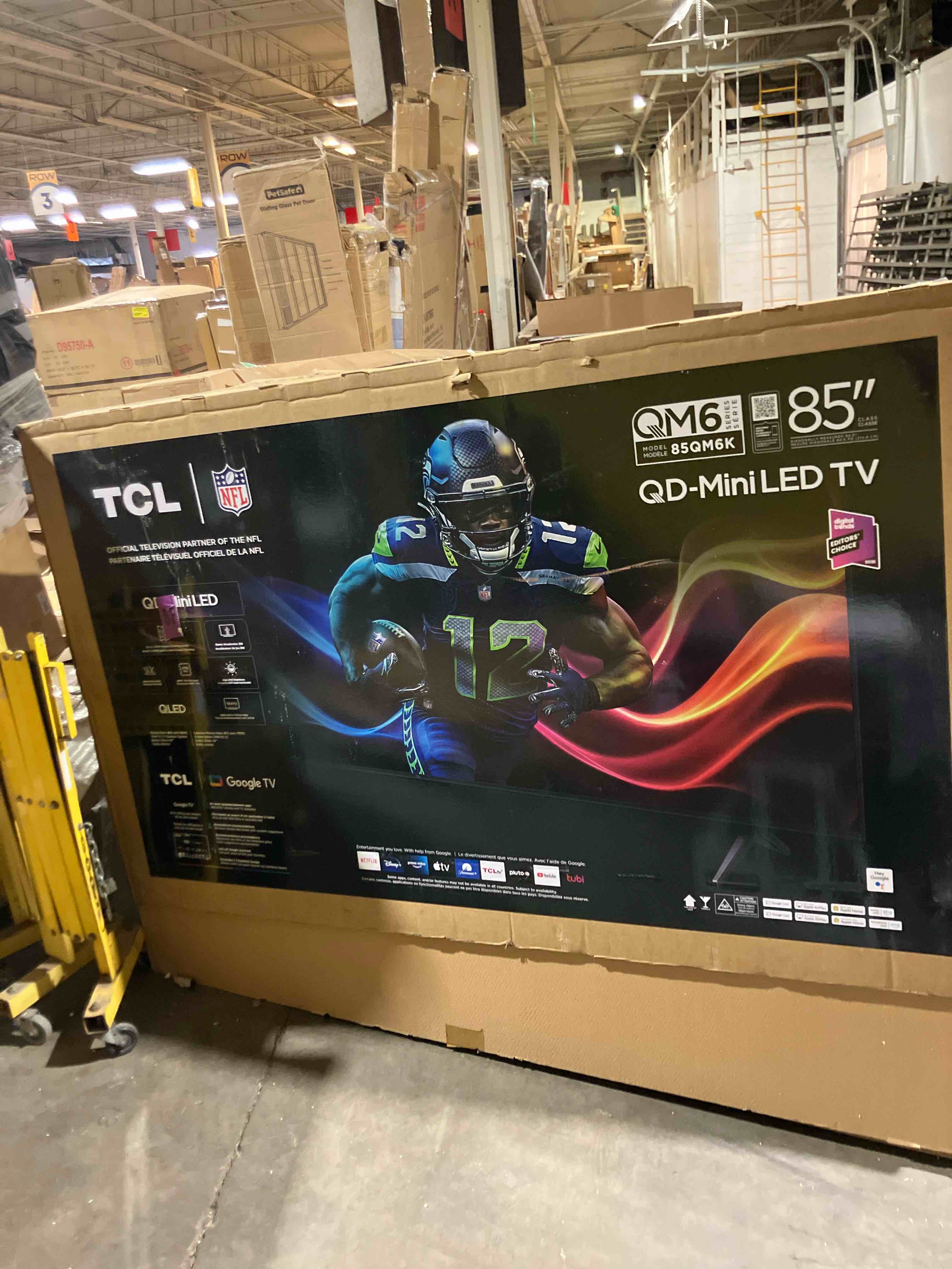 Condition photo showing As Is for TCL 85 Inch Class QM6K Series | Mini LED QLED 4K HDR | 85QM6K, 2025 Model | 120HZ-144HZ High Brightness Smart Google TV Dolby Atmos Onkyo Audio | Voice Remote Alexa Gaming Streaming Television (Screen broken)