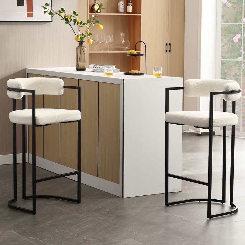 Modern Upholstered Hollow Bar Stool With Armrests And Footrests, Barrel High Stools (Set of 2)
