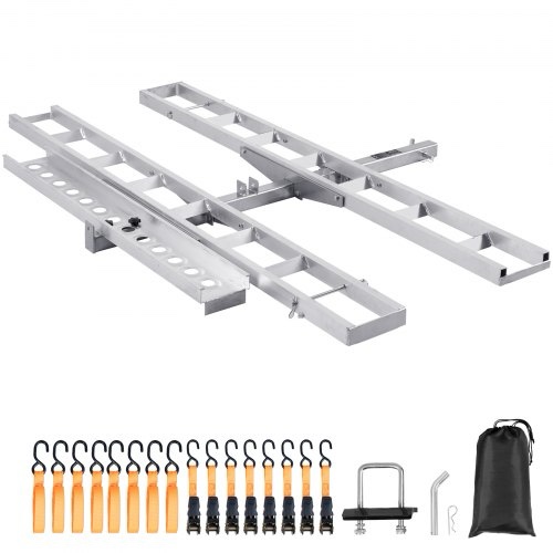  vevor motorcycle carrier, 2-bike 600 lbs aluminum motorcycle carrier hitch mount, loading ramp, scooter dirt bike trailer hauler, ratchet straps and stabilizer, for car, truck with 2" hitch receiver