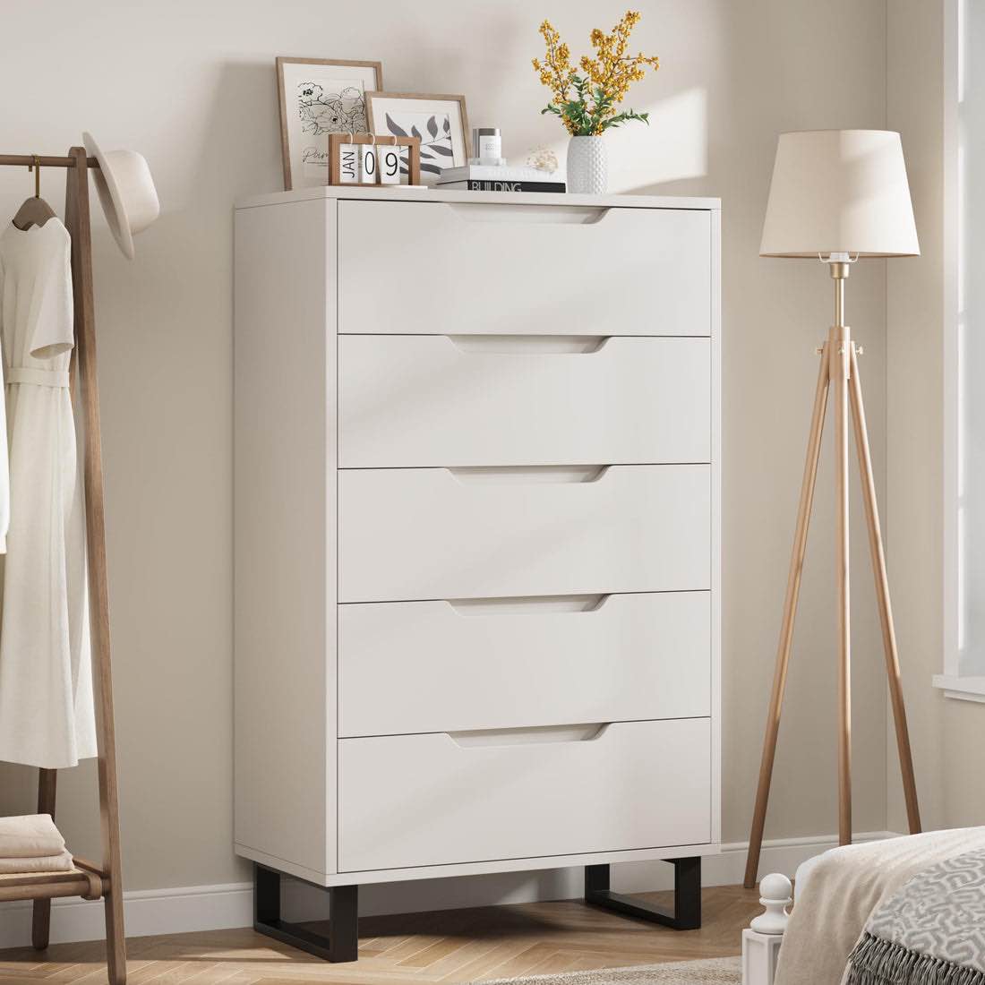 garvee wooden tall dresser with 5 drawers
