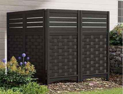 KINYING Air Conditioner Fence Privacy Screen,4 Panels Pool Equipment Trash Can Enclosure Screen for Outdoor,Resin Fence Panels Kit,45" (H) x 22" (W) Per Panel, Black