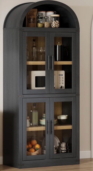 Garvee Arched Bookshelf with Doors Farmhouse Bookcase 15.83in Depth Display Storage Shelves 71.4in Tall Wooden Display Cabinet Rounded Bookcases for Living Room, Kitchen, Office