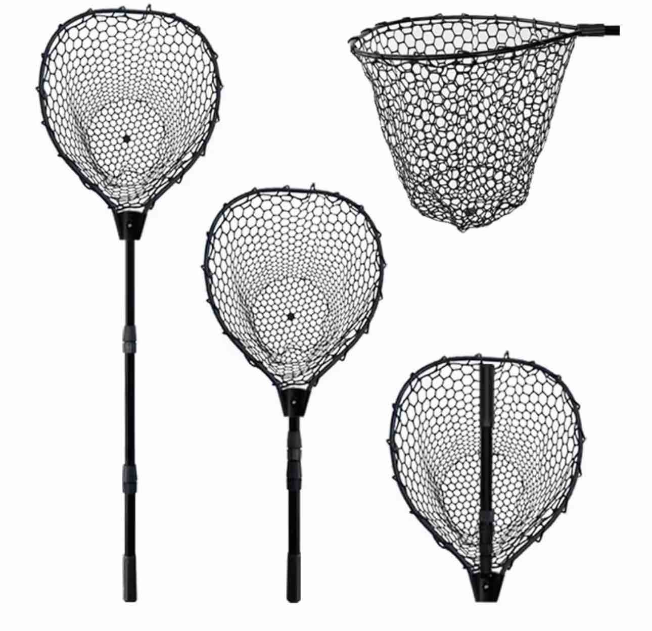 Telescoping Rubber Fishing Net with Handle 64"/46“ Long Silicone Large Fish Landing Net Kayak/Fishpond/Saltwater Extendable Fishing Gear Accessories