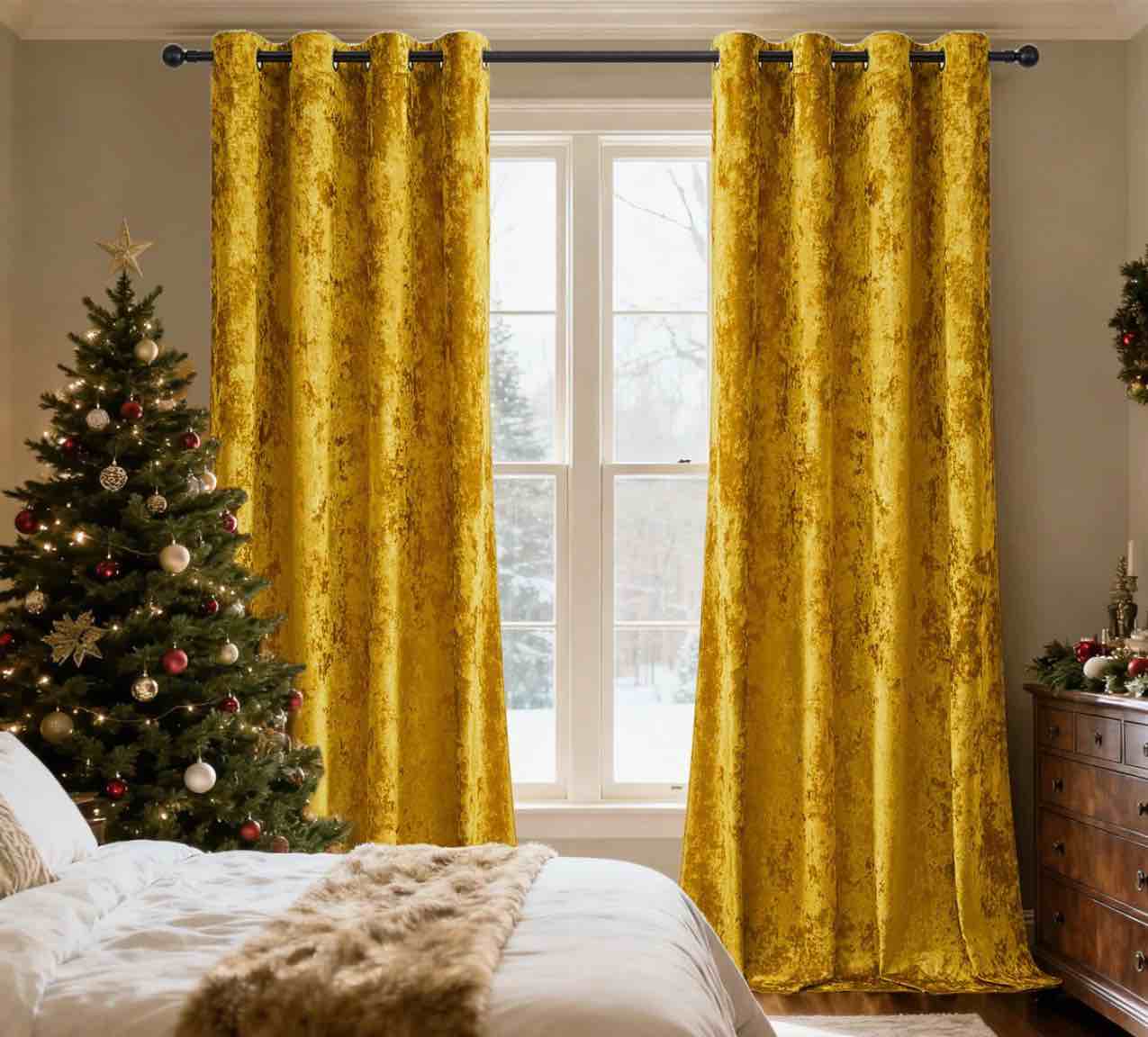 Deavion Velvet Crushed Curtain with Metal Grommets Room Darkening 2 Panel set of 2 ( Similar to one in stock)