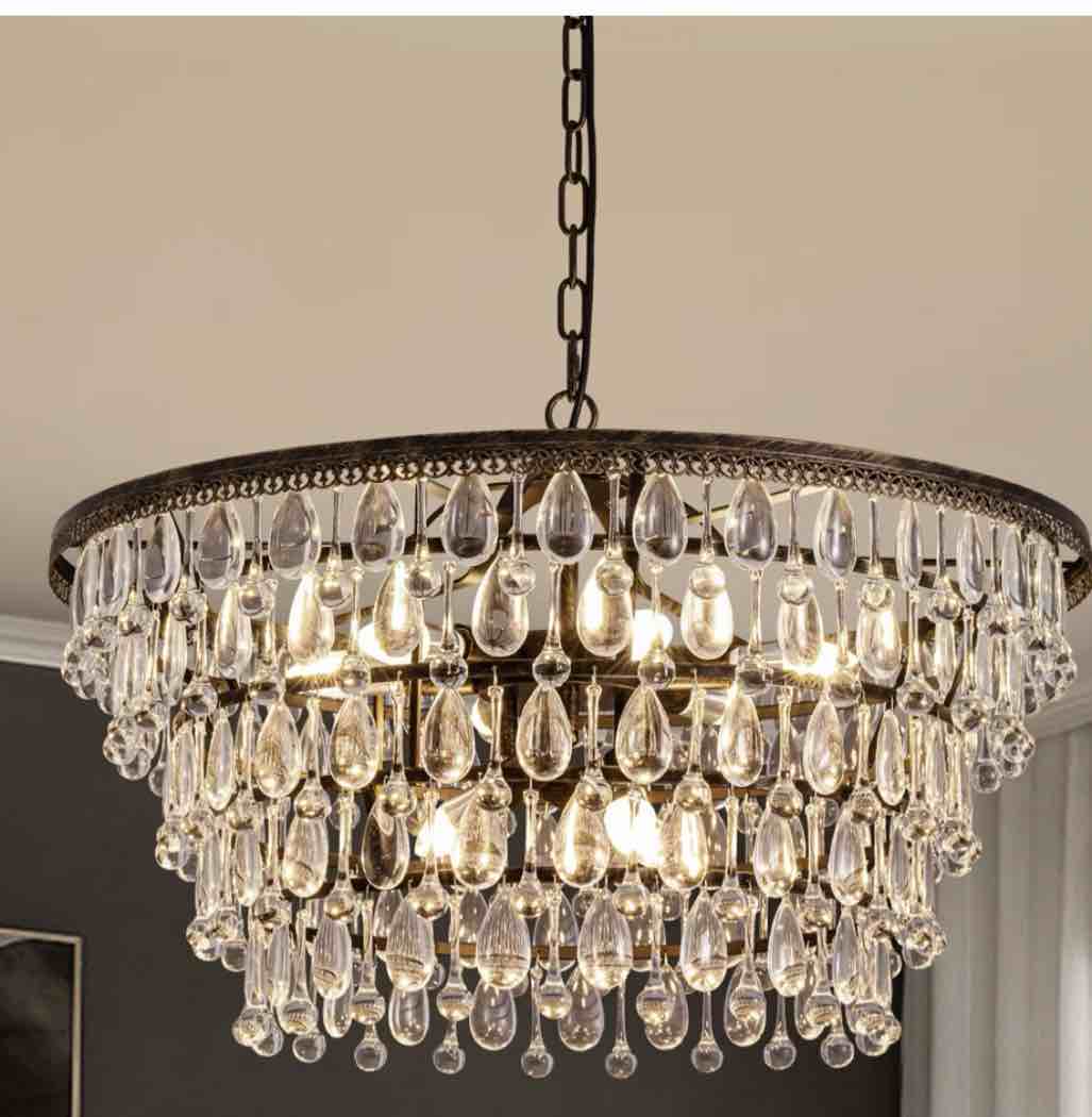 Maquisha 6/9-Light Dimmable Tiered Crystal Chandelier with Antique Bronze Finish