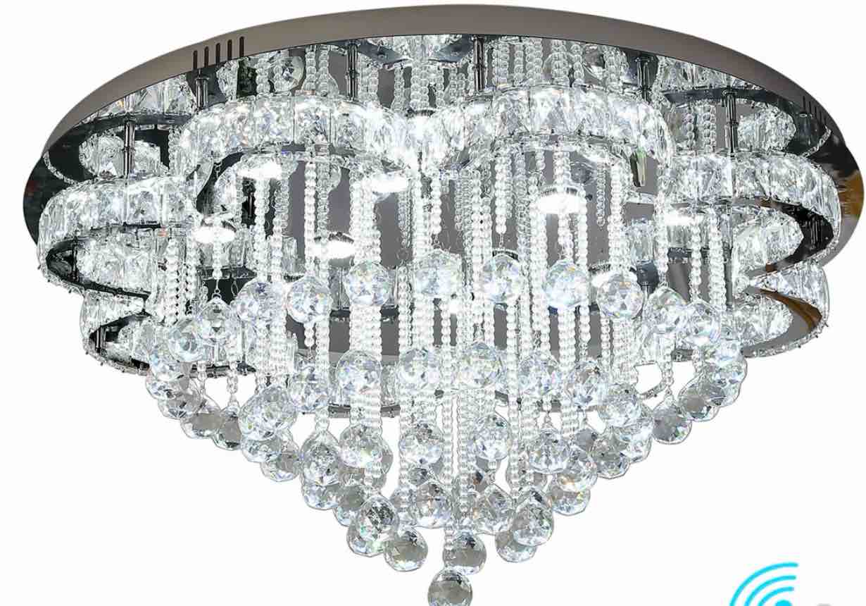 Enzie D 32" Crystal Raindrops Chandelier Dimmable Crystal Ceiling Light for Living Room Bedroom LED 3000-6000 K
