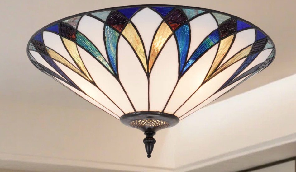 18" Colorful Floral Design Tiffany - Style Stained Glass Flush Mount Ceiling Light