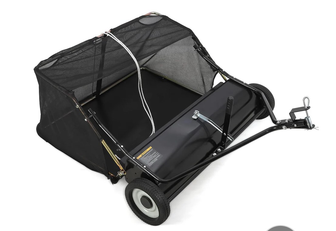 Garvee Tow Behind 48 Inch Lawn Sweeper, Large Capacity Heavy Duty Leaf & Grass Collector with Adjustable Sweeping Height, Dumping Rope Design for Picking Up Debris and Grass