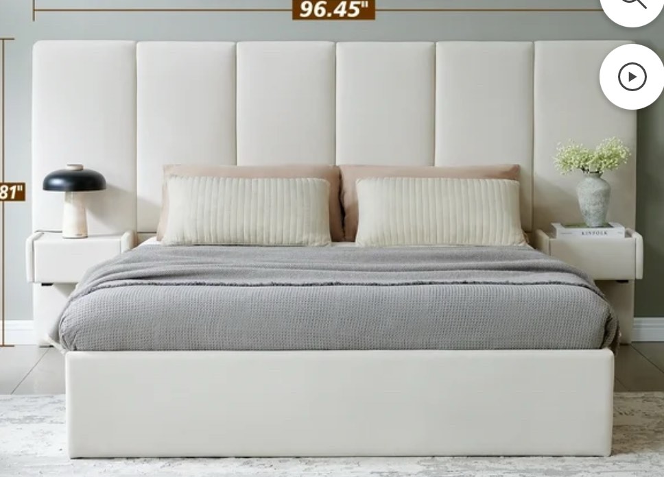 Upholstered Lift Storage Bed Frame with Velvet Headboard, 2 Drawers & 9.6" Under-Bed Storage, Queen Sizes in Beige, No Box Spring Needed, Ergonomic Design for Ultimate Comfort ( INCOMPLETE BOX 1 of 2 ONLY)