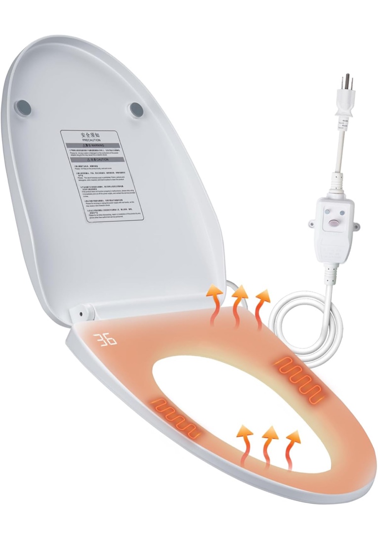 Heated Toilet Seat with Temperature Display and Built-in Side Controls, 3-Speed Heating Mode Elongated Toilet with Earth Leakage Protection, Slow Close Warming Toilet Seat with Auto Night Light