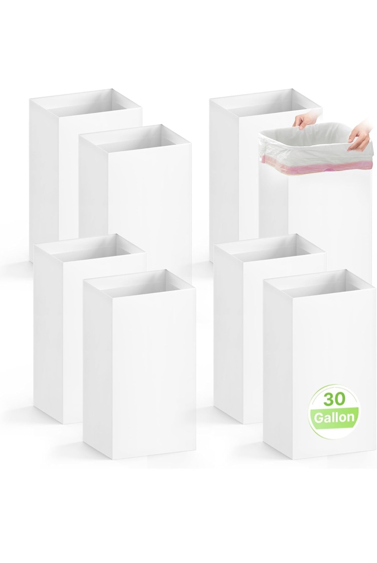8 Pack Extra Large Disposable Trash Cans, Reusable Portable Garbage Can, 30 Gallon (30" H x 14" W x 14" D), Extra Thick Recycled Cardboard Portable Garbage Can and Recycling Bins,White