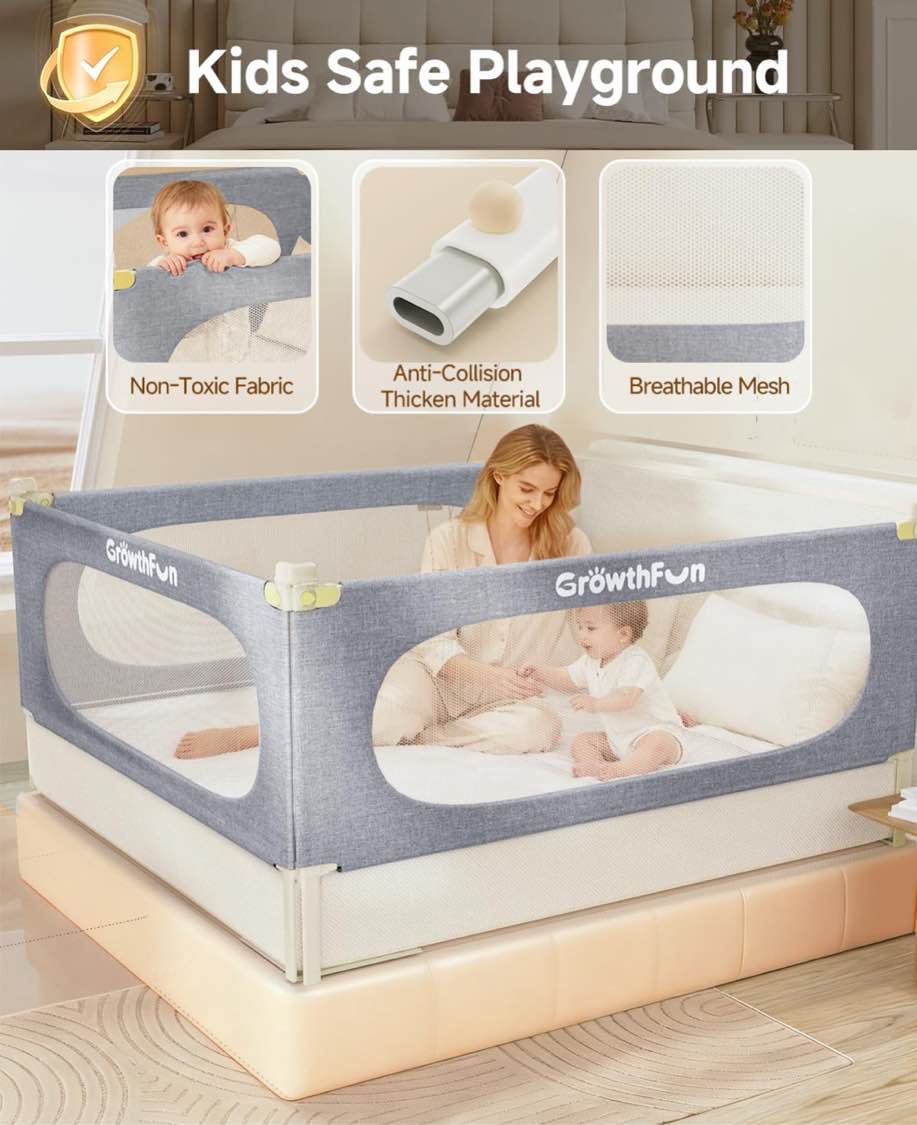3-Piece King Size Bed Rail for Toddlers, Baby Bed Rail Guard with Height Adjustable, Kids Safety Toddler Bed Rail for King Size Bed (78.7"x78.7"x74.8" - Grey