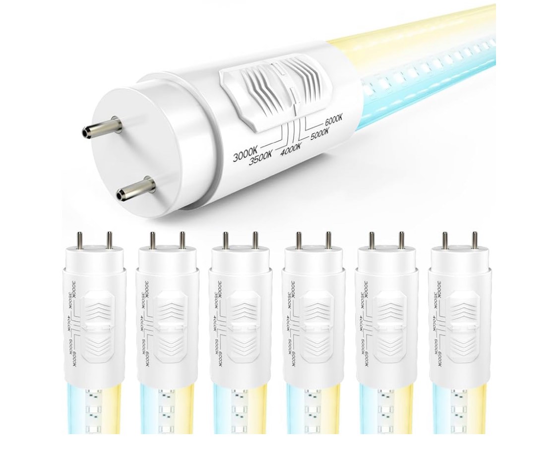 Sunco 6 Pack T8 LED Bulbs 4 Foot, LED Fluorescent Tube Replacement, 4ft LED Tube Light, Ballast Bypass, 18W, 2200 LM, Selectable CCT 3000K/3500K/4000K/5000K/6000K, Single Ended Power, Clear Lens UL.
