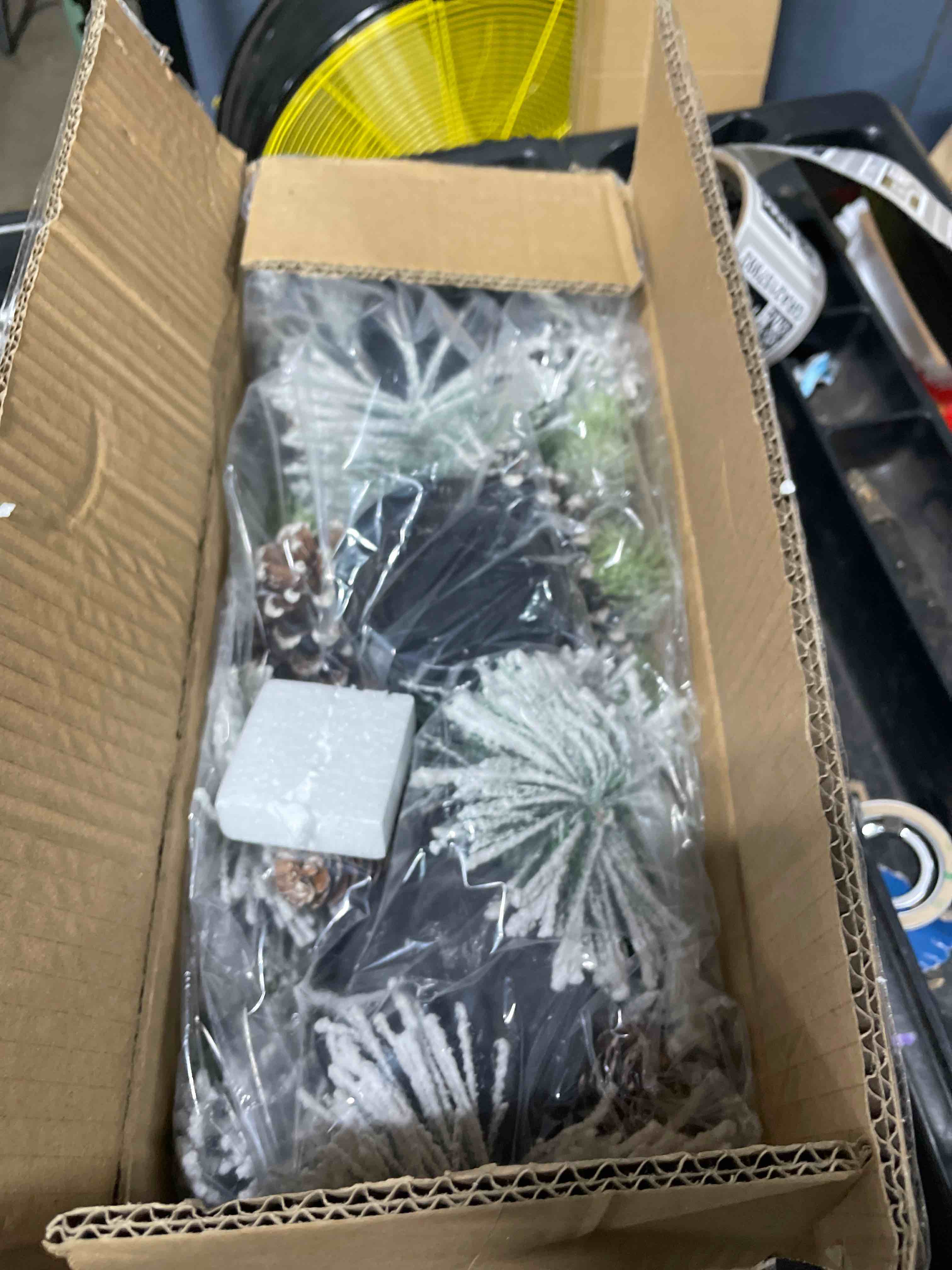 Condition photo showing New/Like New for Christmas Table Centerpieces Decorations, 27.5 Inch Designed with Flocked Pine Needles, Frosted Pine Cones for Dining Table Mantel (Snowy) Cedar