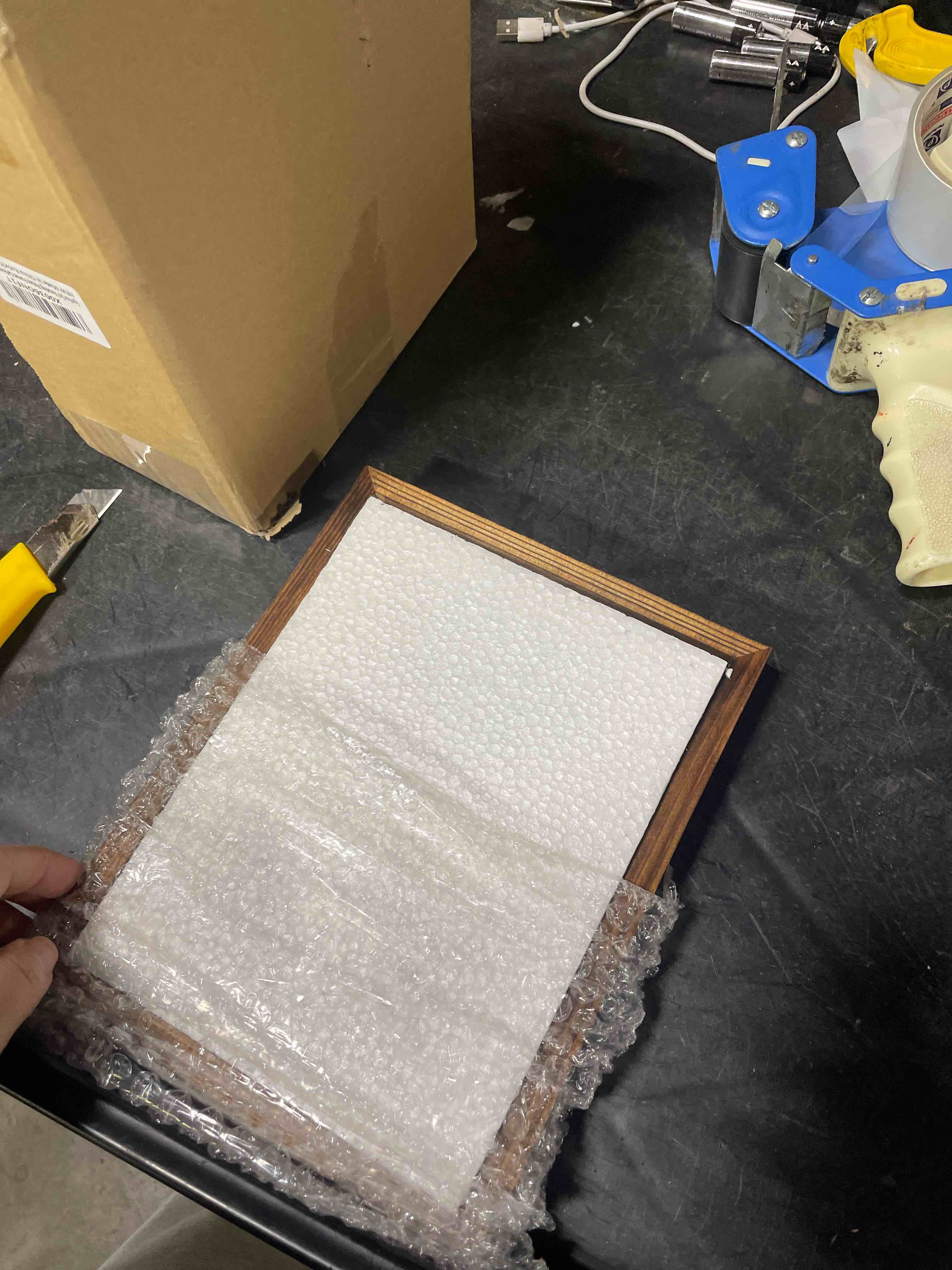 Condition photo showing New/Like New for Egofine 2 Pack 5x7 Rotating Floating Picture Frames,Double-Sided Display with HD Glass Front Wooden Distressed Frame for Vertical or Horizontal Tabletop Display, Carbonization Carbonized Brown 5x7