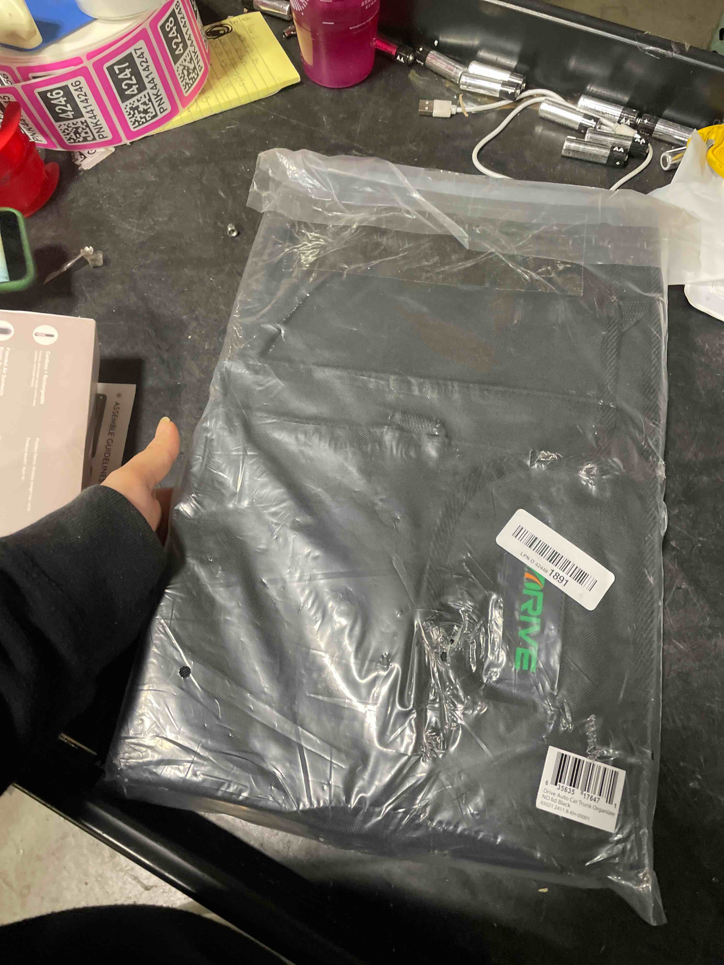 Condition photo showing New/Like New for Drive Auto Car Trunk Organizer - Collapsible, Multi-Compartment Automotive SUV Car Organizer for Storage w/Adjustable Straps - Truck & Car Accessories for Women and Men - Black